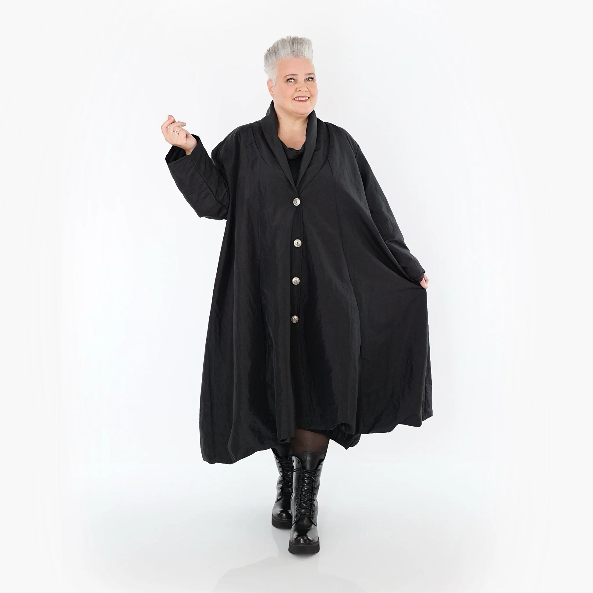  A-Form Mantel von AKH Premium aus Viskose, P106167, Schwarz, Ausgefallen, Zeitlos, Schick