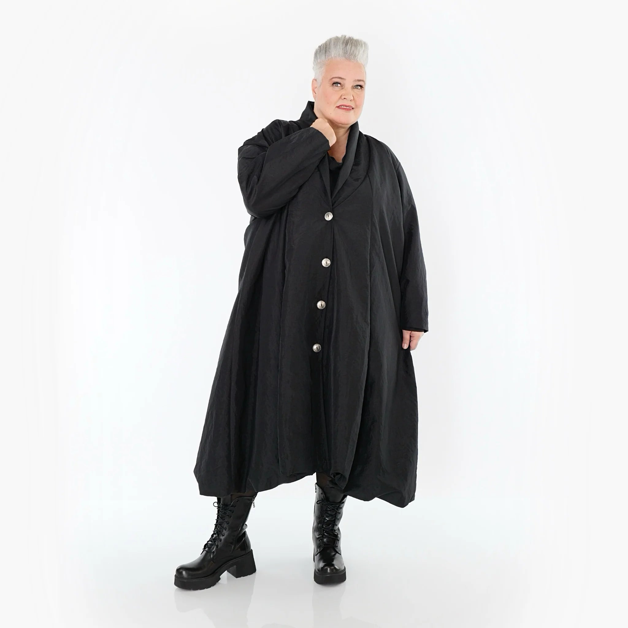  A-Form Mantel von AKH Premium aus Viskose, P106167, Schwarz, Ausgefallen, Zeitlos, Schick