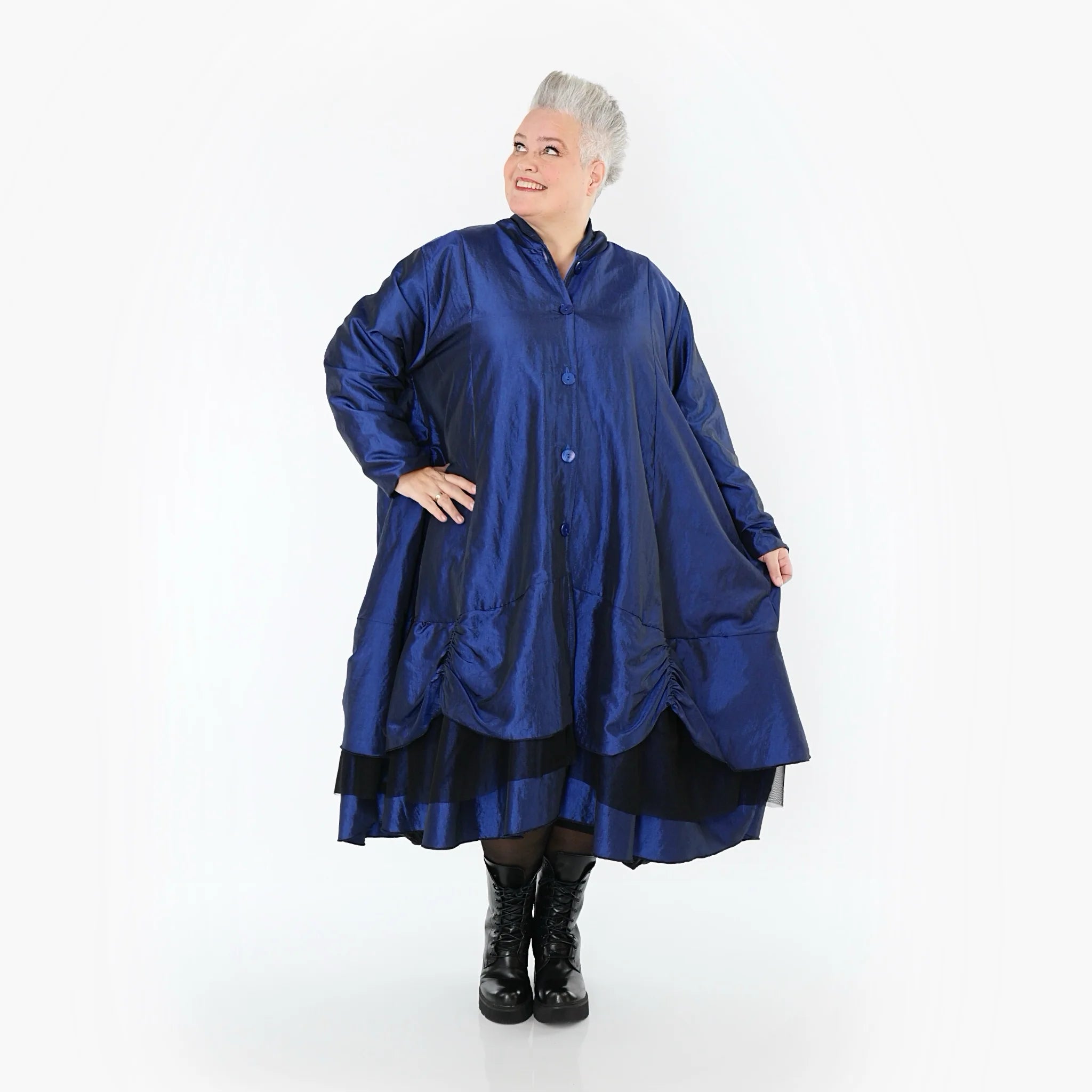  A-Form Mantel von AKH Premium aus Viskose, P106959, Royalblau, Ausgefallen, Zeitlos