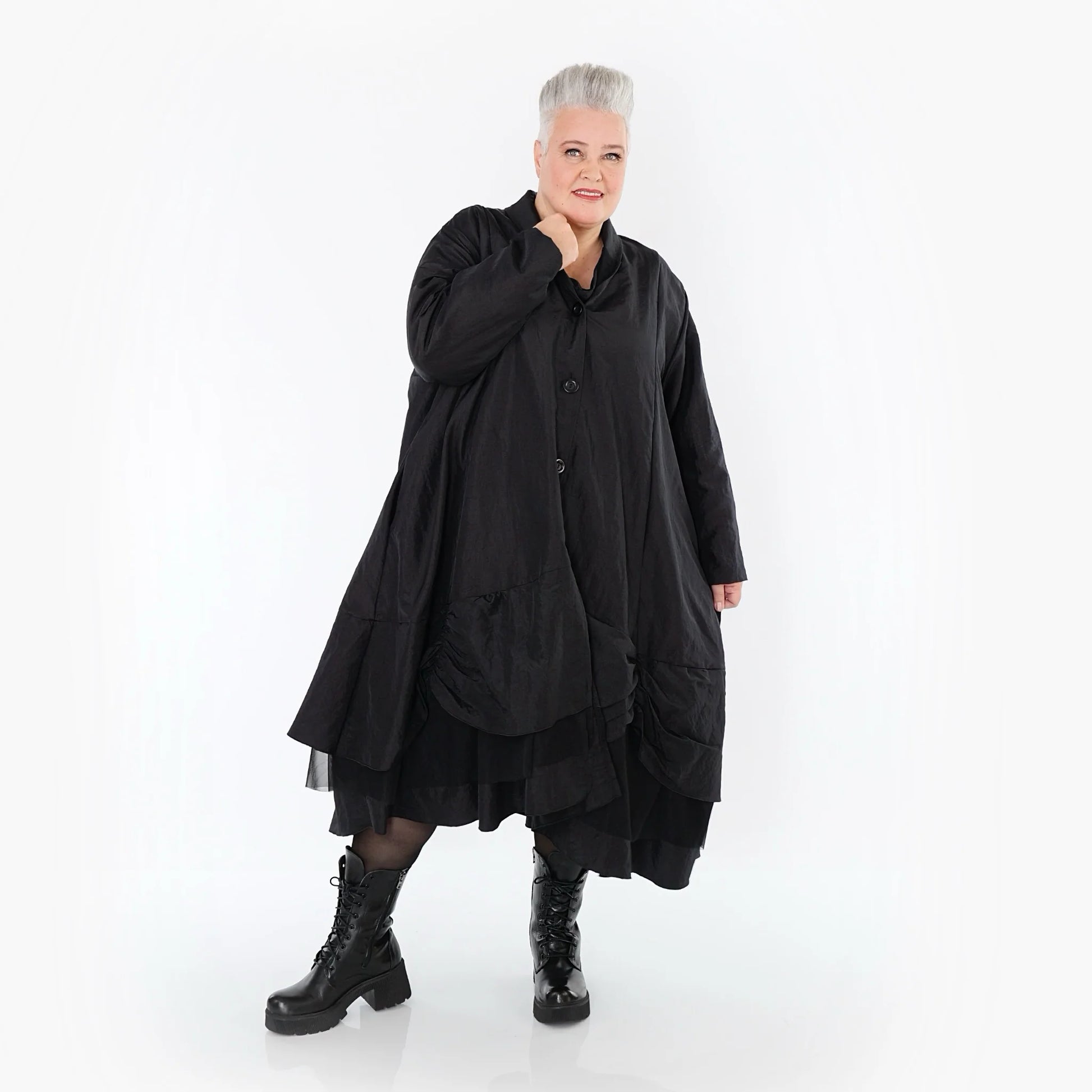  A-Form Mantel von AKH Premium aus Viskose, P106959, Schwarz, Ausgefallen, Zeitlos, Schick