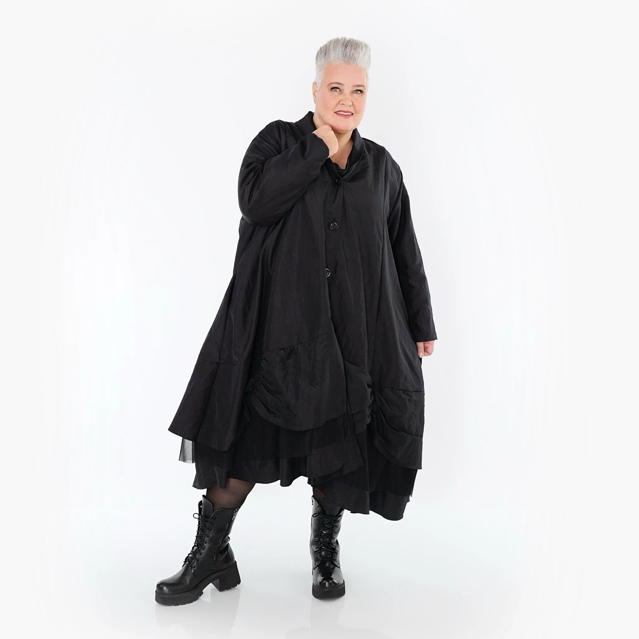  A-Form Mantel von AKH Premium aus Viskose, P106959, Schwarz, Ausgefallen, Zeitlos, Schick