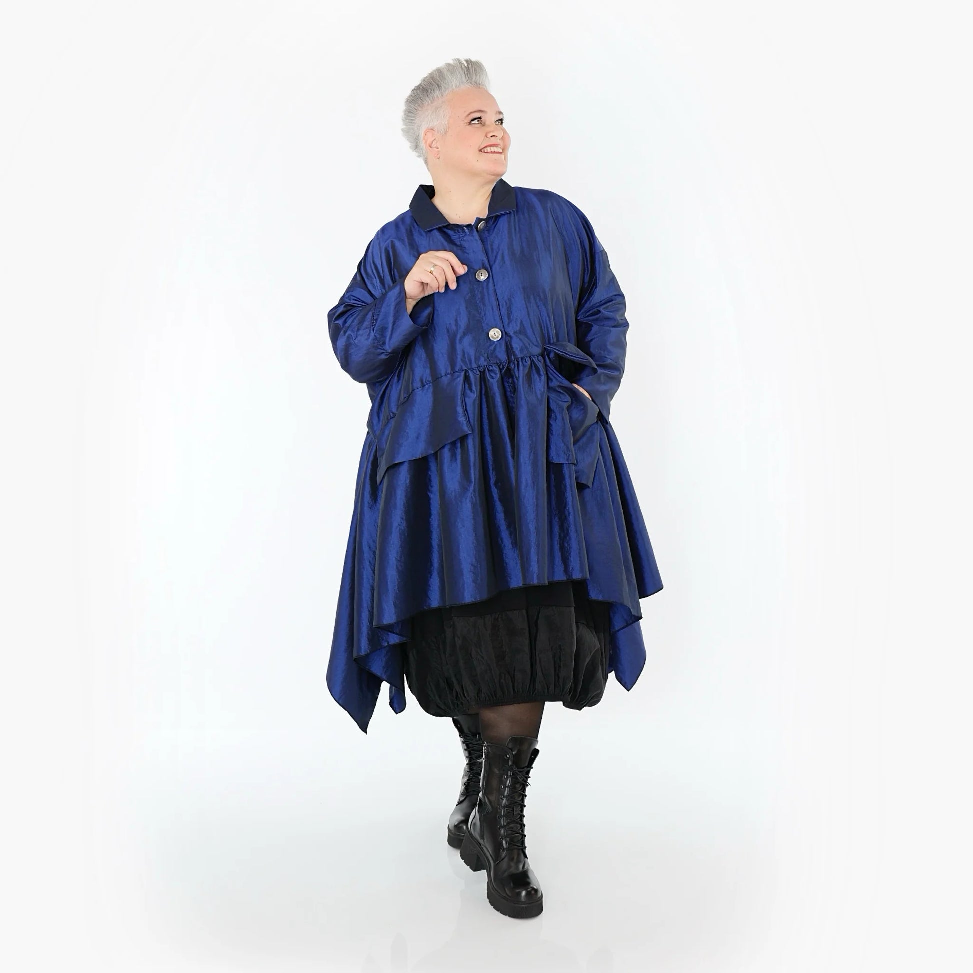  A-Form Jacke von AKH Premium aus Viskose, P107147, Royalblau, Ausgefallen, Zeitlos, Schick