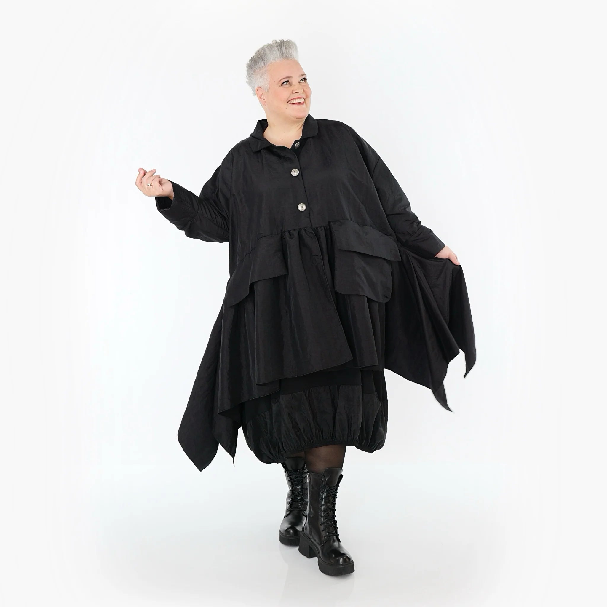  A-Form Jacke von AKH Premium aus Viskose, P107147, Schwarz, Ausgefallen, Zeitlos, Schick