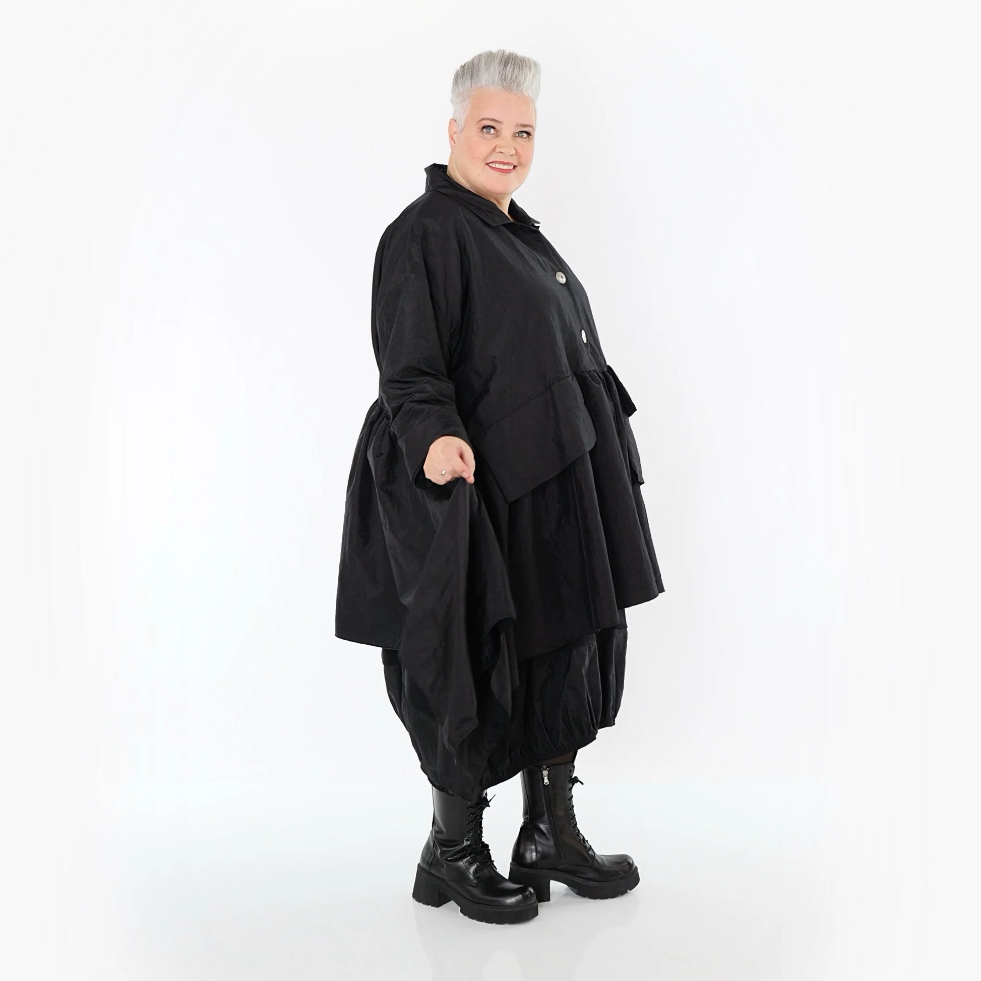  A-Form Jacke von AKH Premium aus Viskose, P107147, Schwarz, Ausgefallen, Zeitlos, Schick