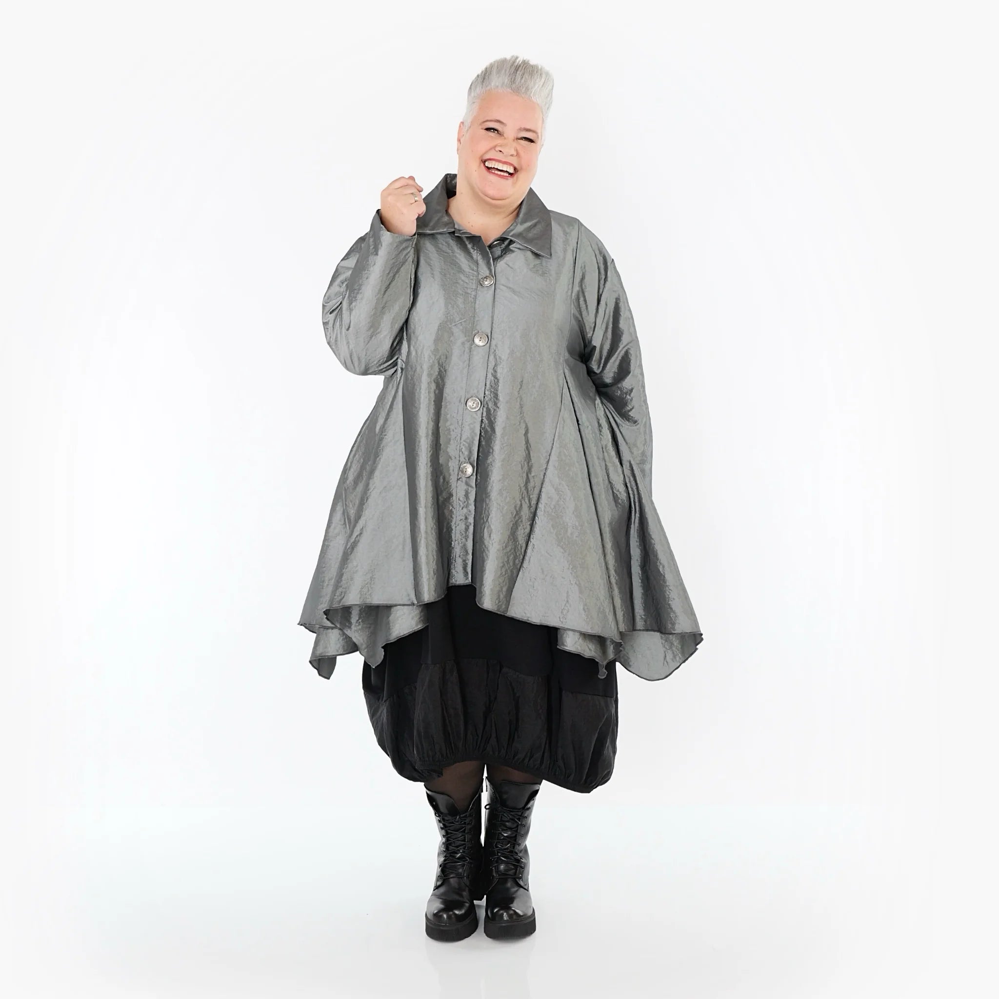  AKH Premium Jacke in Glocken-Form, aus Viskose, P107148, Grau, Ausgefallen, Zeitlos