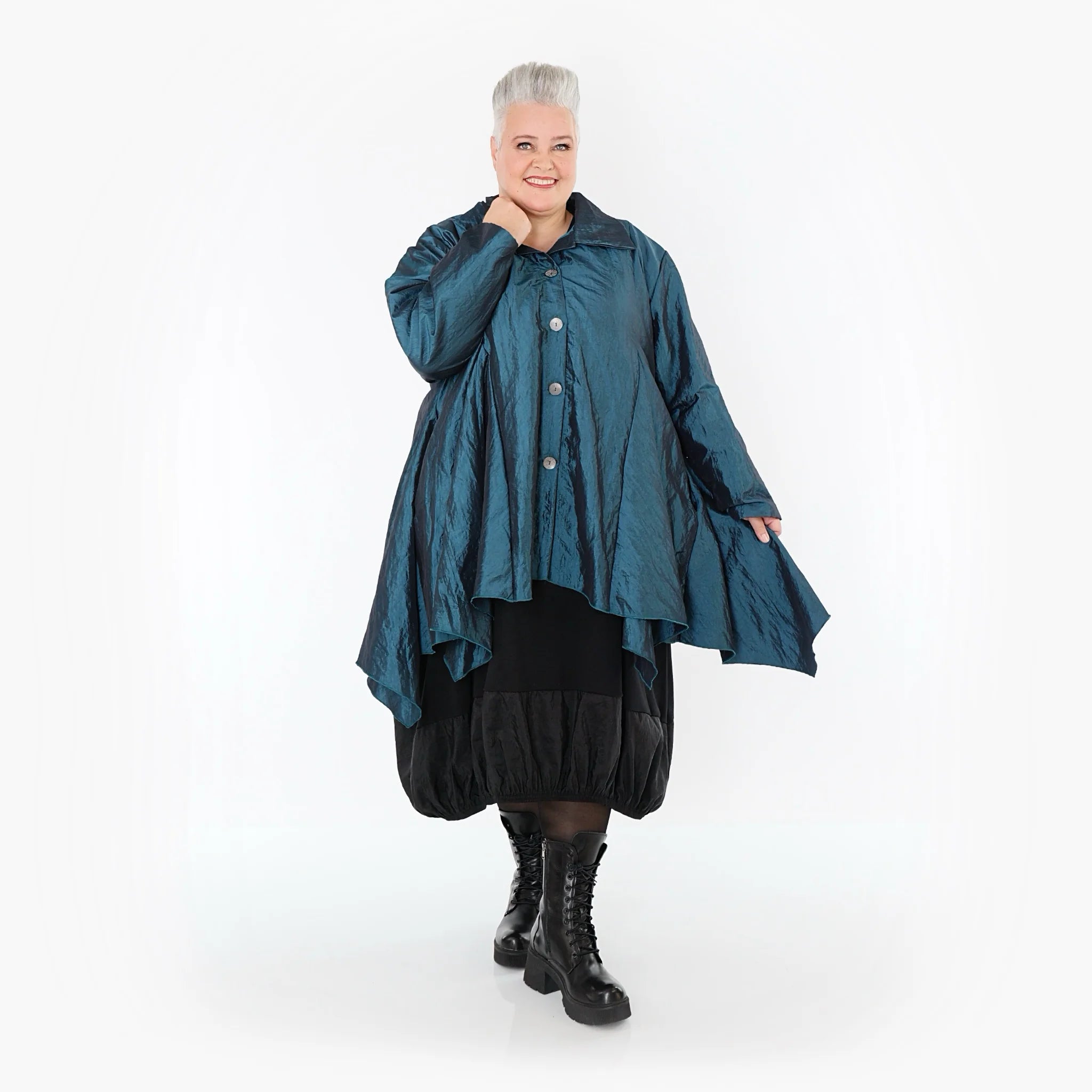  AKH Premium Jacke in Glocken-Form, aus Viskose, P107148, Petrol, Ausgefallen, Zeitlos