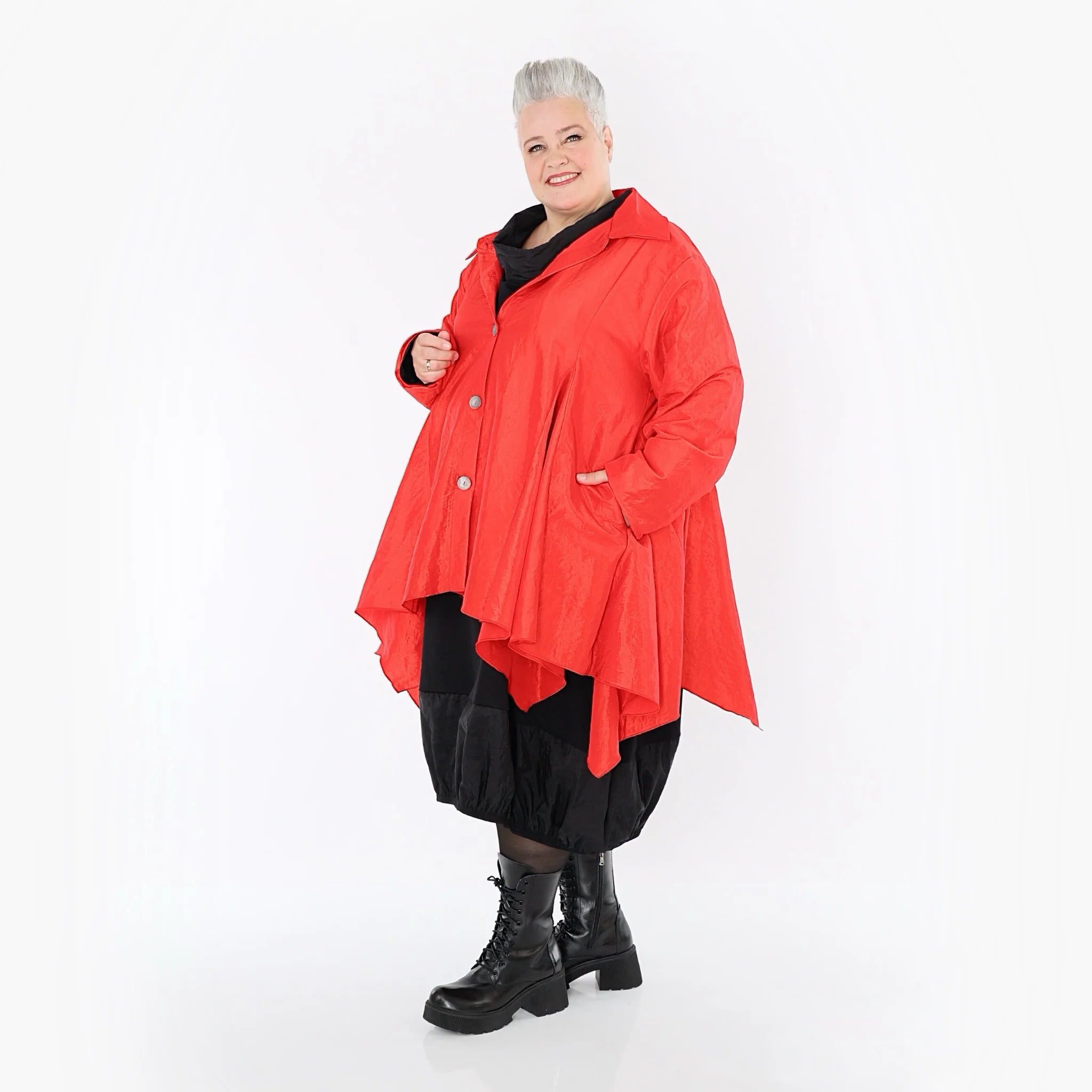  AKH Premium Jacke in Glocken-Form, aus Viskose, P107148, Rot, Ausgefallen, Zeitlos, Schick