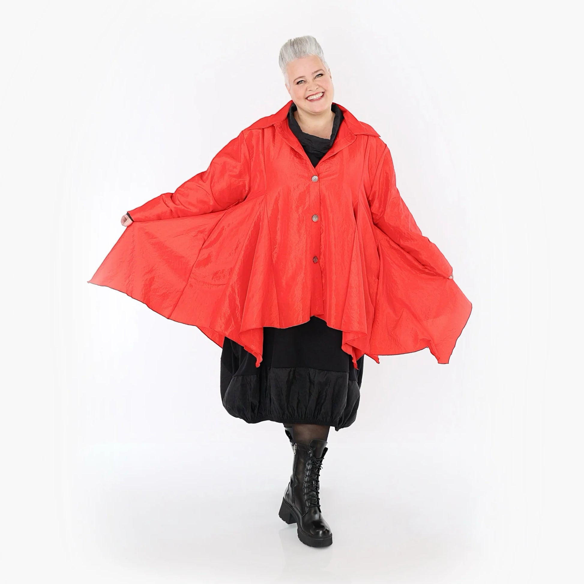  AKH Premium Jacke in Glocken-Form, aus Viskose, P107148, Rot, Ausgefallen, Zeitlos, Schick