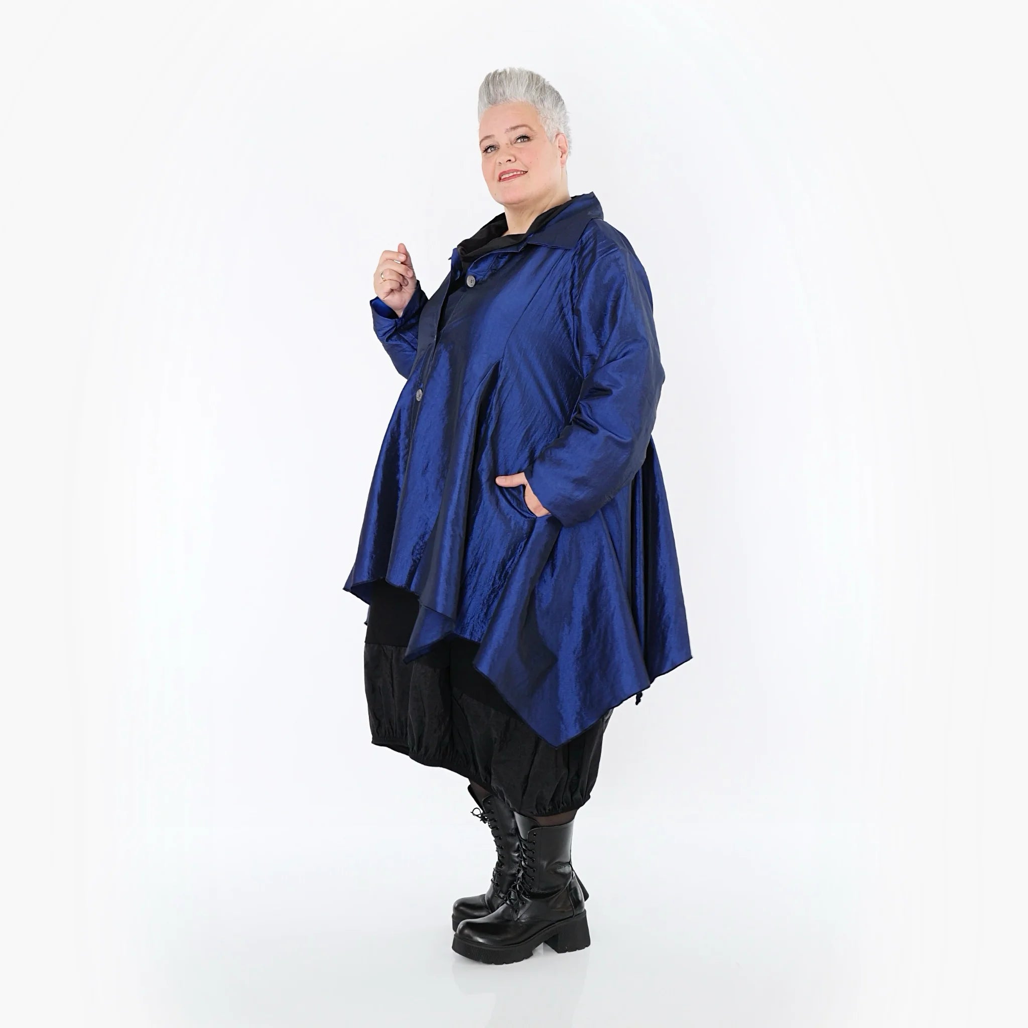  AKH Premium Jacke in Glocken-Form, aus Viskose, P107148, Royalblau, Ausgefallen, Zeitlos