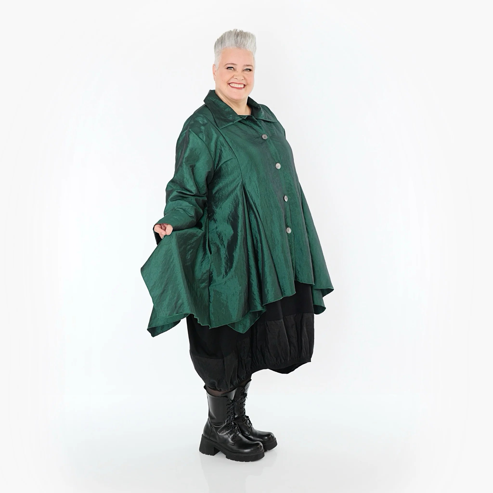  AKH Premium Jacke in Glocken-Form, aus Viskose, P107148, Smaragd, Ausgefallen, Zeitlos