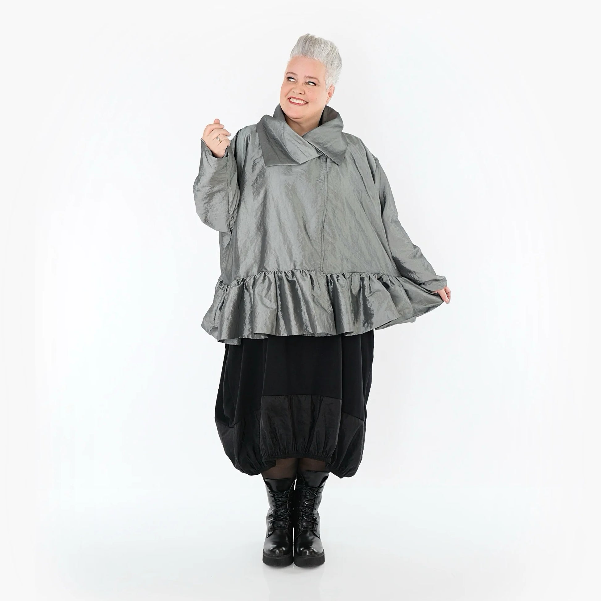  A-Form Jacke von AKH Premium aus Viskose, P107166, Grau, Ausgefallen, Zeitlos, Schick