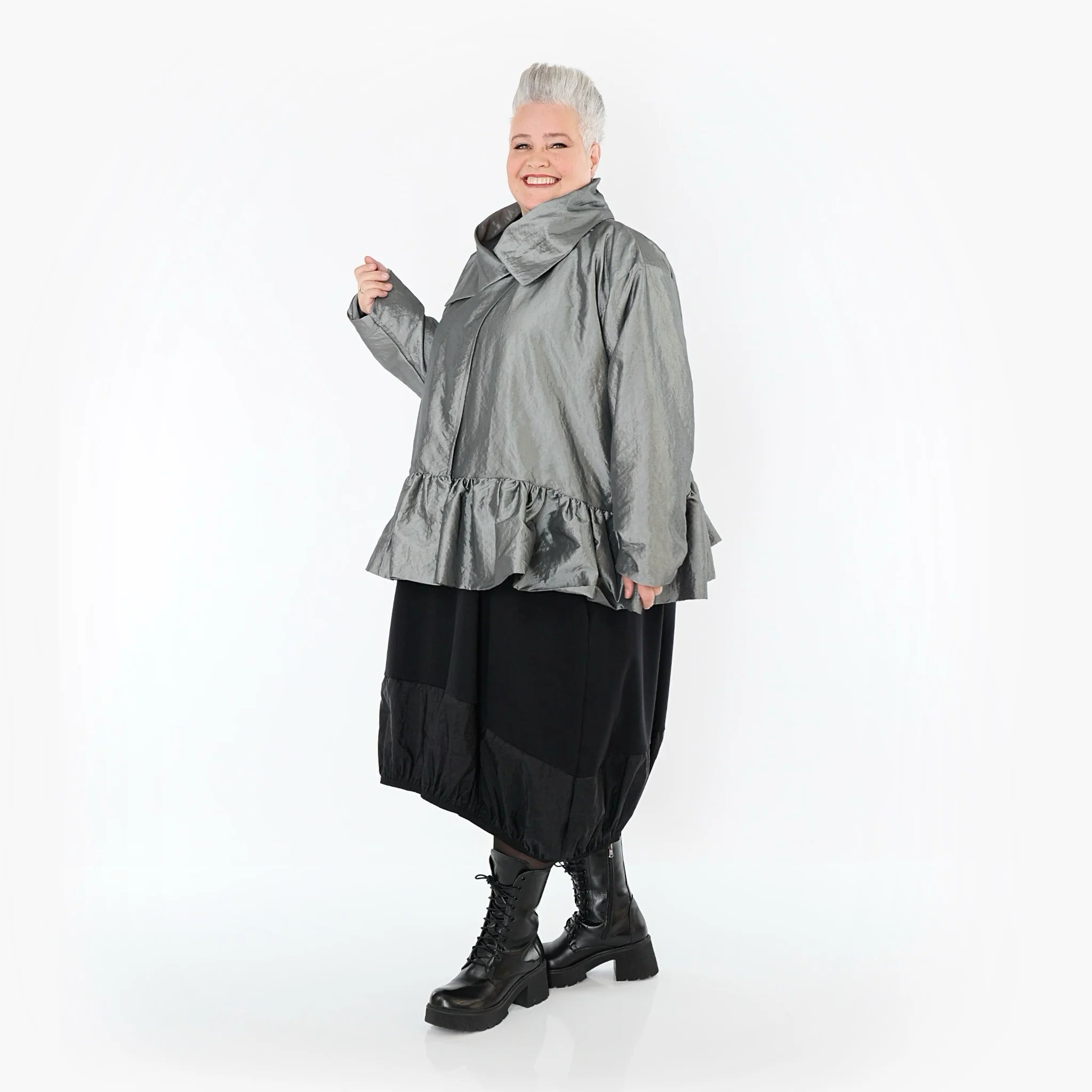  A-Form Jacke von AKH Premium aus Viskose, P107166, Grau, Ausgefallen, Zeitlos, Schick