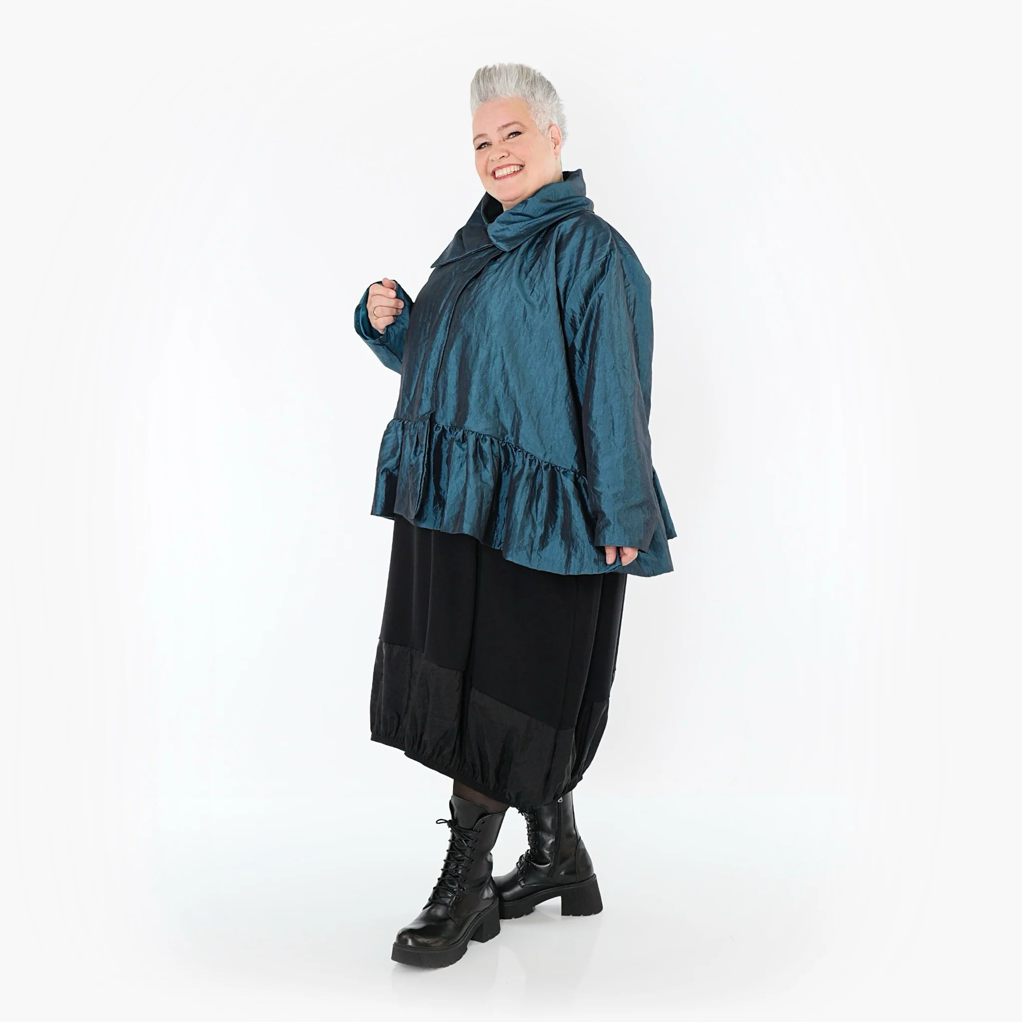  A-Form Jacke von AKH Premium aus Viskose, P107166, Petrol, Ausgefallen, Zeitlos, Schick