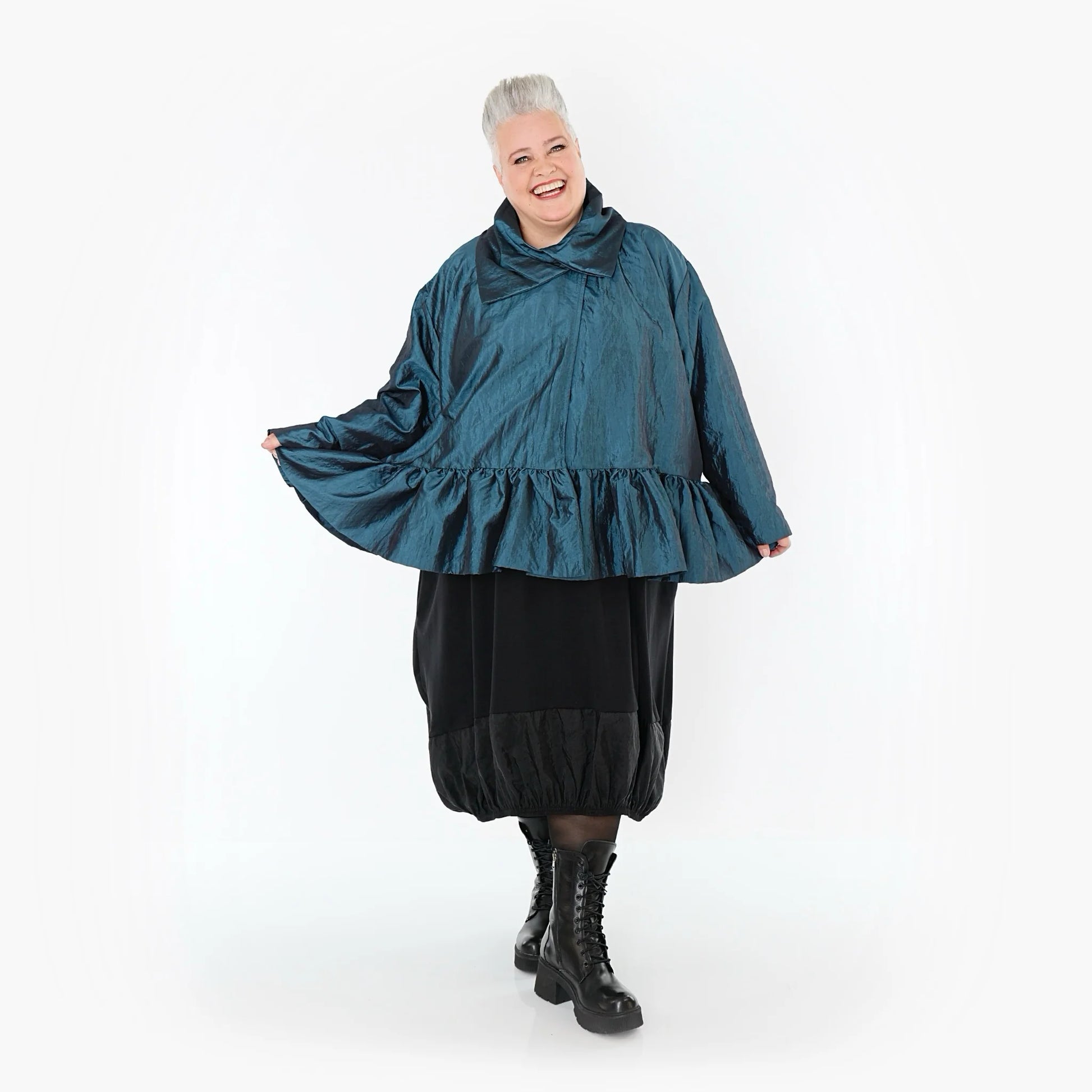  A-Form Jacke von AKH Premium aus Viskose, P107166, Petrol, Ausgefallen, Zeitlos, Schick