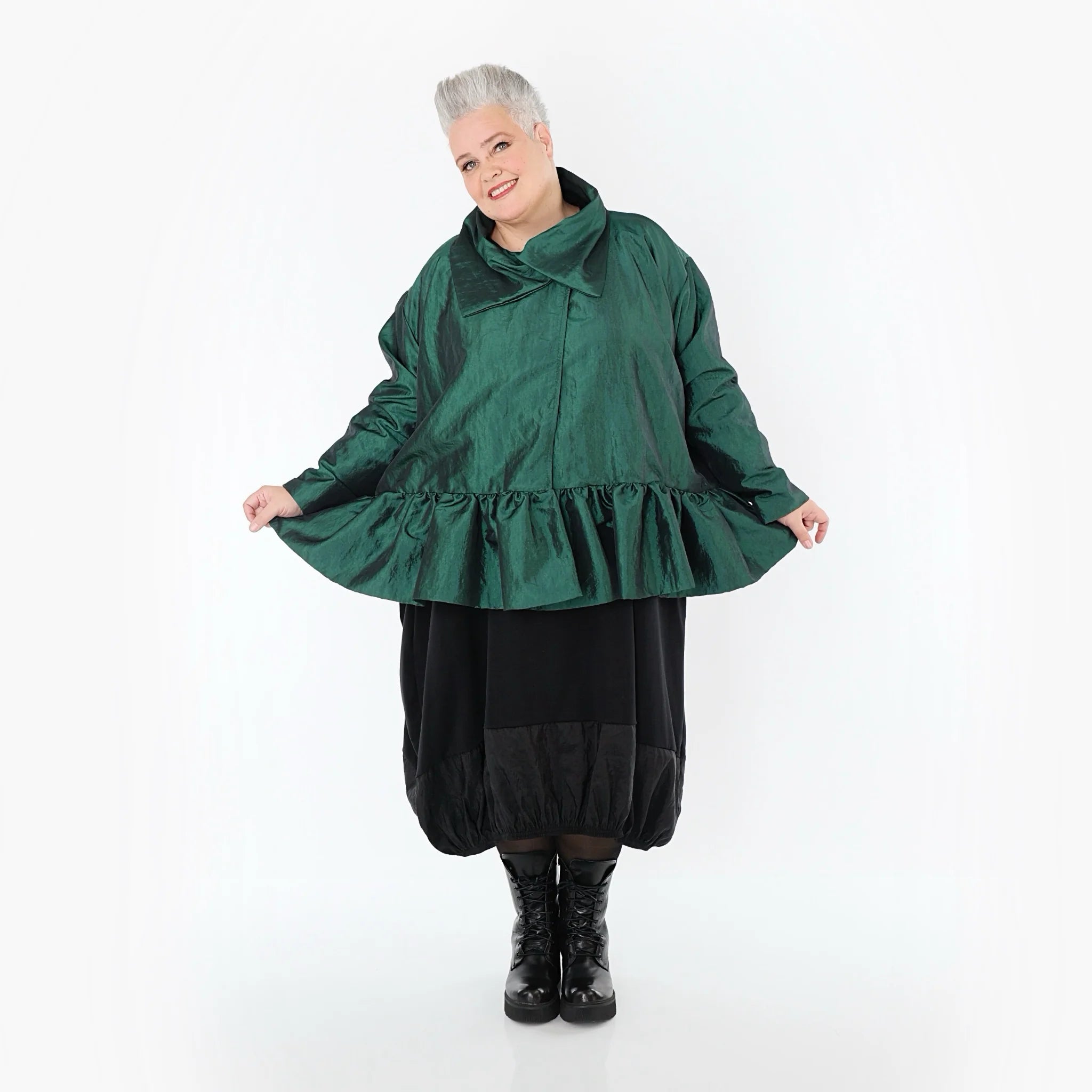  A-Form Jacke von AKH Premium aus Viskose, P107166, Smaragd, Ausgefallen, Zeitlos, Schick