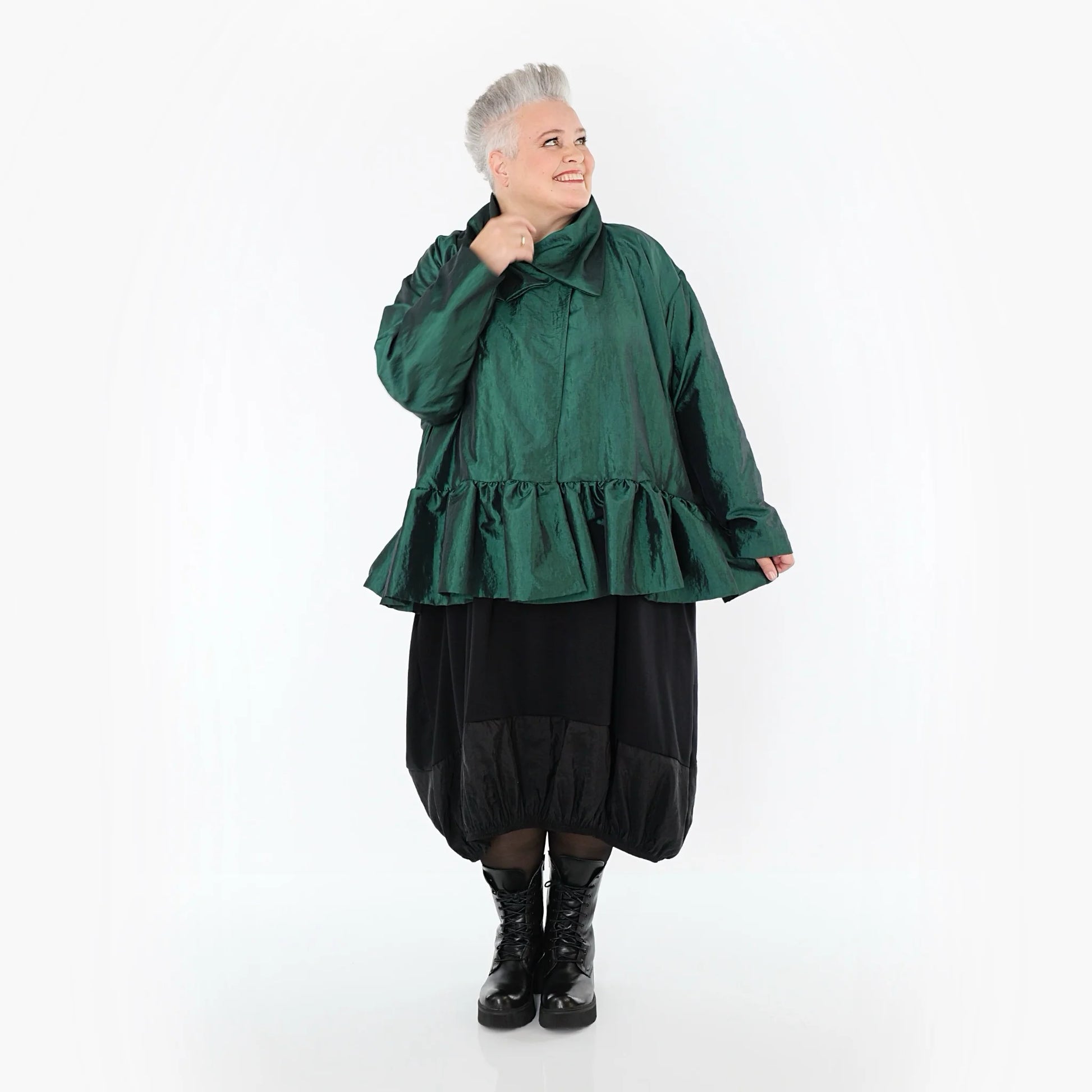  A-Form Jacke von AKH Premium aus Viskose, P107166, Smaragd, Ausgefallen, Zeitlos, Schick