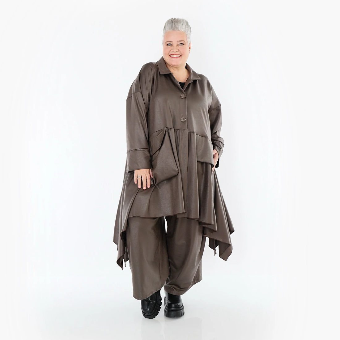  A-Form Jacke von AKH Premium aus Materialmix, P1027.7147, Braun, Ausgefallen, Zeitlos