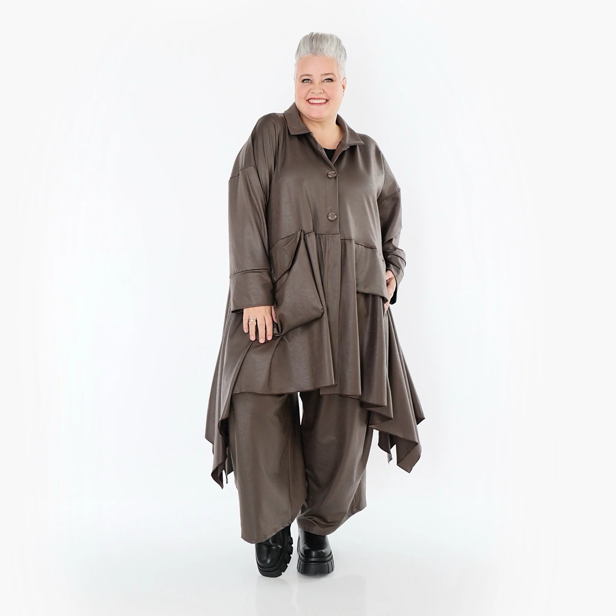  A-Form Jacke von AKH Premium aus Materialmix, P1027.7147, Braun, Ausgefallen, Zeitlos