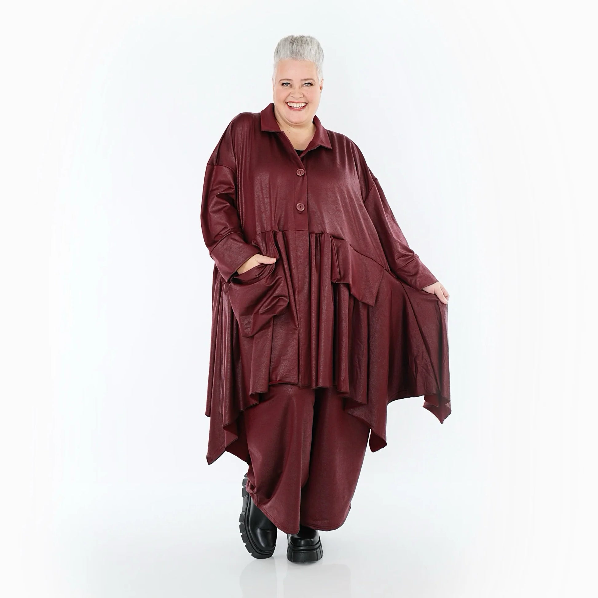  A-Form Jacke von AKH Premium aus Materialmix, P1027.7147, Weinrot, Ausgefallen, Zeitlos