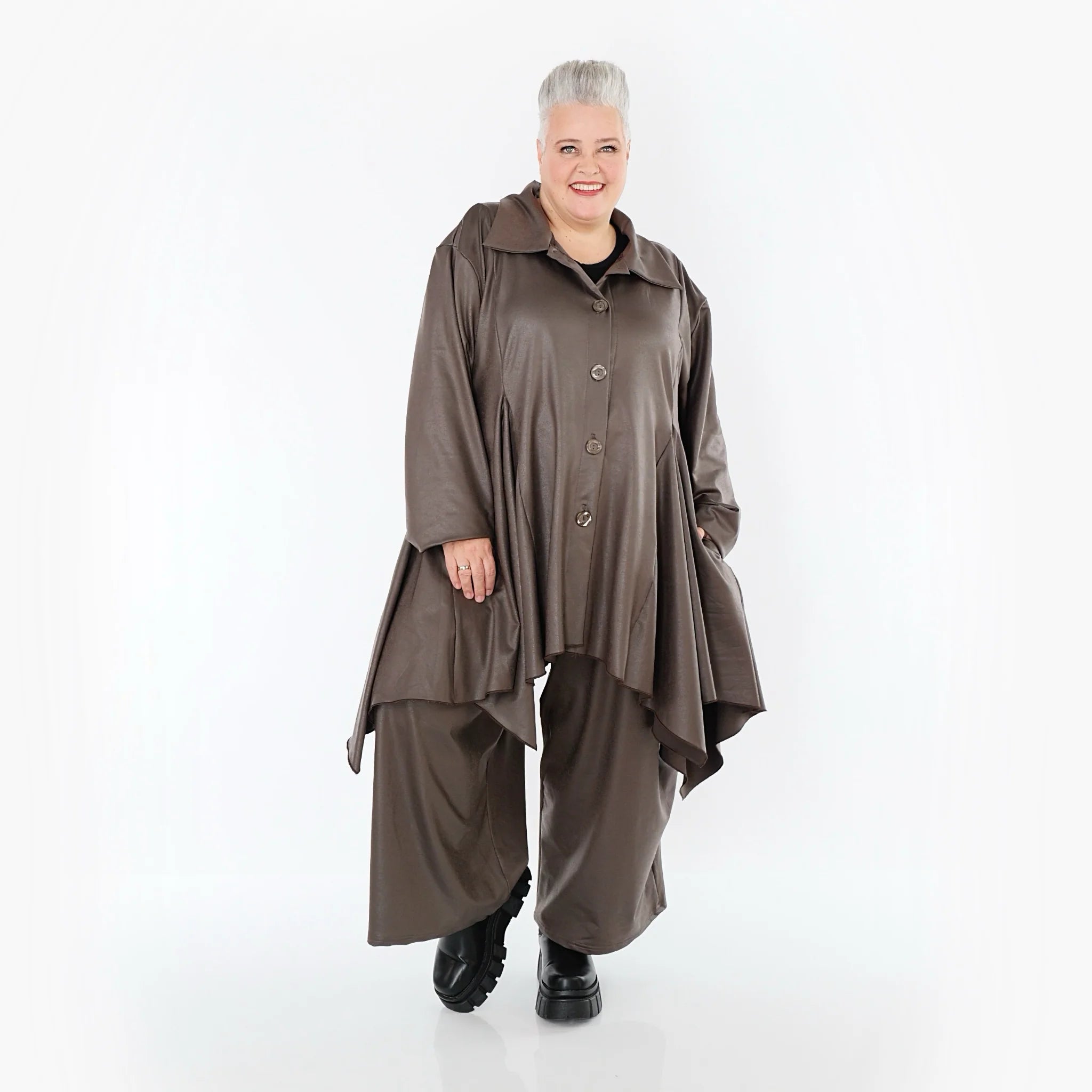 AKH Premium Jacke in Glocken-Form, aus Materialmix, P1027.7148, Braun, Ausgefallen, Schick