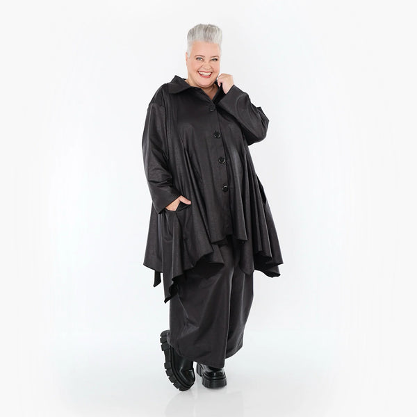 AKH Premium Jacke in Glocken-Form, aus Materialmix, P1027.7148, Schwarz, Ausgefallen