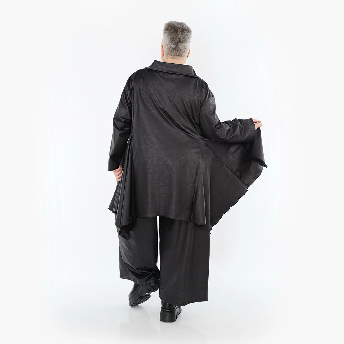  AKH Premium Jacke in Glocken-Form, aus Materialmix, P1027.7148, Schwarz, Ausgefallen