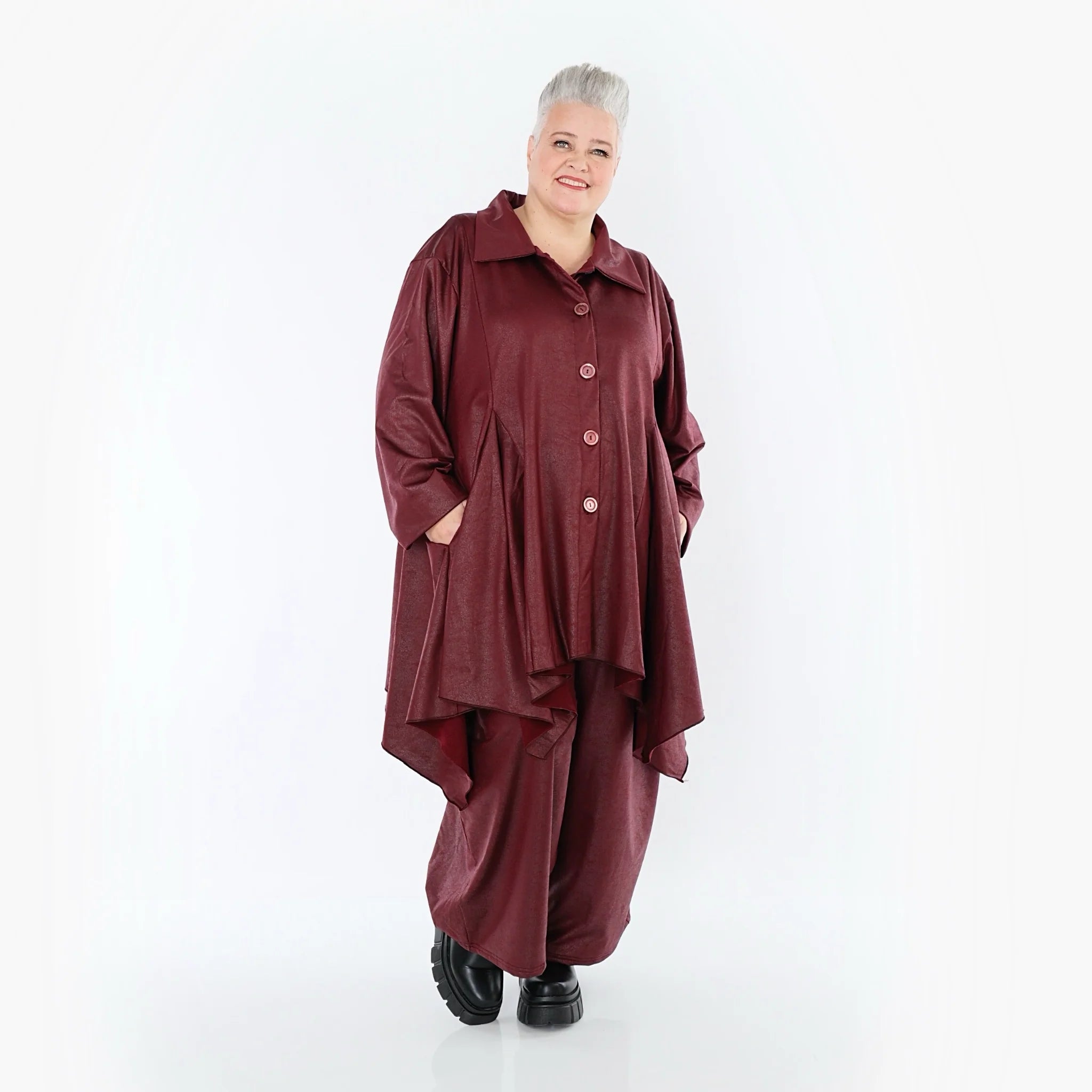  AKH Premium Jacke in Glocken-Form, aus Materialmix, P1027.7148, Weinrot, Ausgefallen