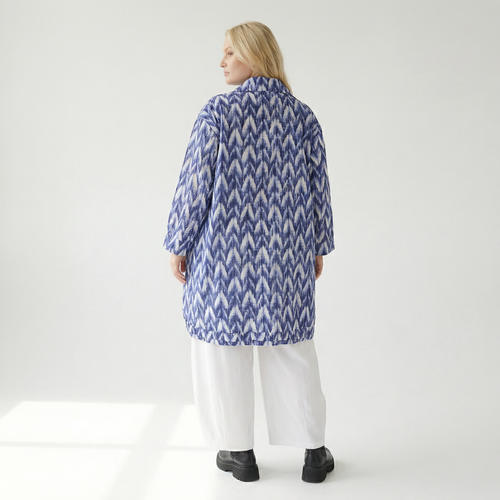  A-Form Bluse von AKH Fashion aus Baumwolle, 1504.07010, Blau/Weiß/Silber, ZickZack, Schick