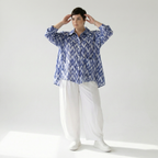  A-Form Bluse von AKH Fashion aus Baumwolle, 1504.07095, Blau/Weiß/Silber, ZickZack, Schick