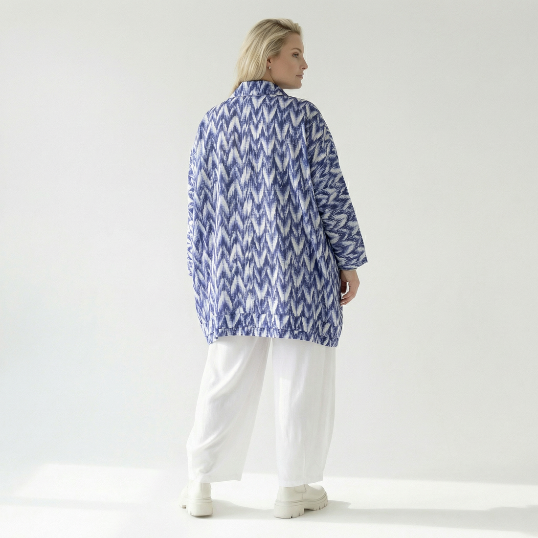  A-Form Bluse von AKH Fashion aus Baumwolle, 1504.07110, Blau/Weiß/Silber, ZickZack, Schick