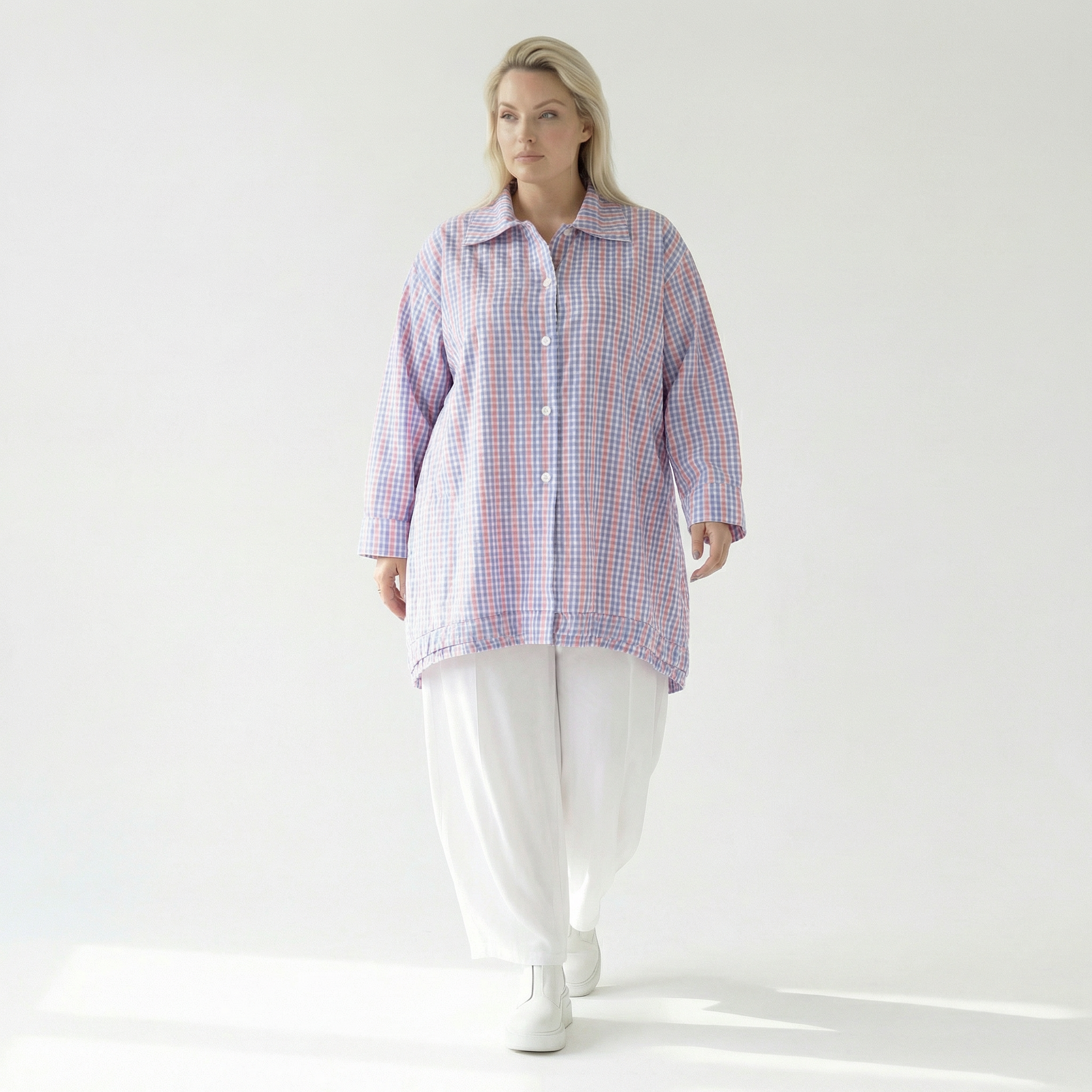  A-Form Bluse von AKH Fashion aus Baumwolle, 1505.07010, Blau/Weiß/Pink, Vichy-Karo, Schick