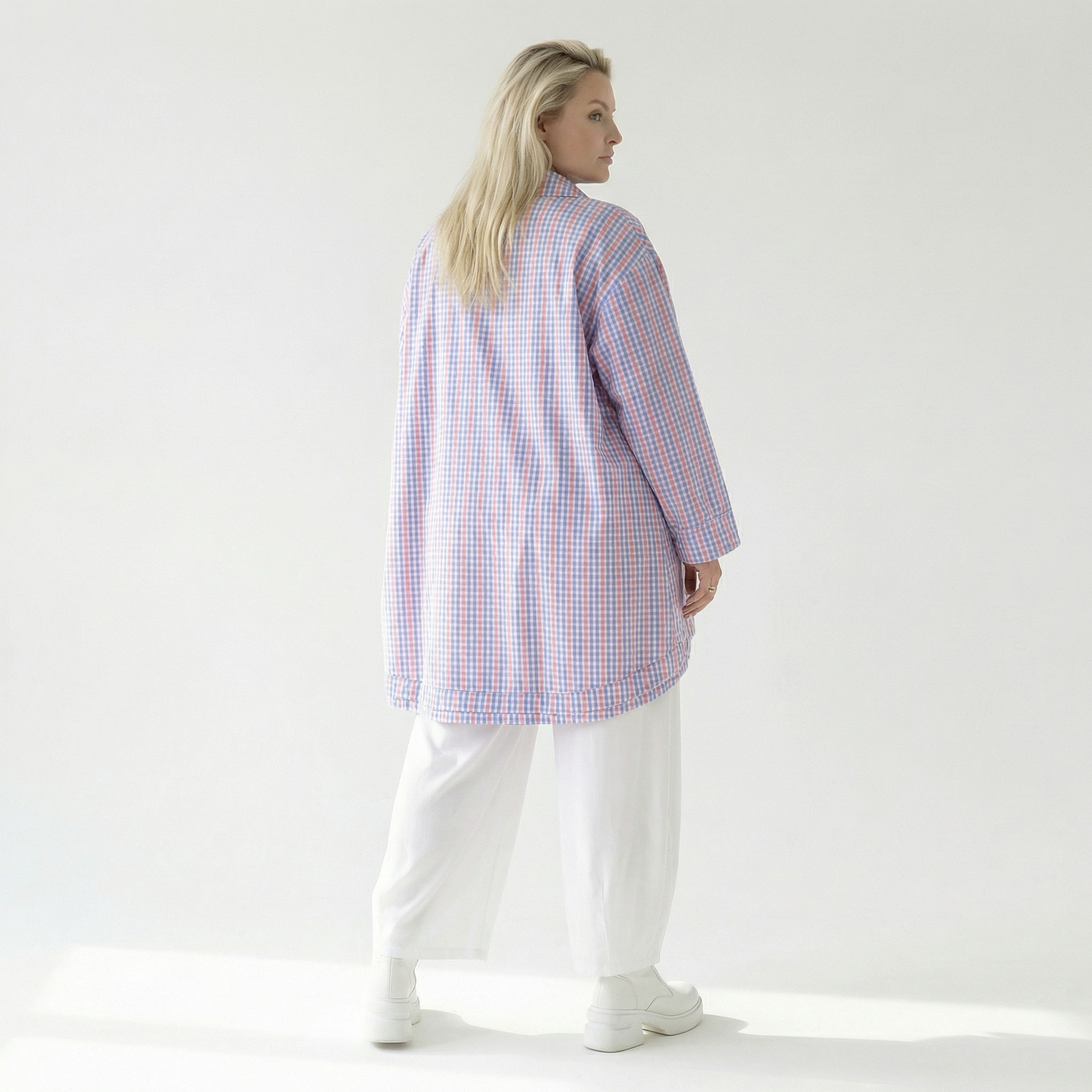  A-Form Bluse von AKH Fashion aus Baumwolle, 1505.07010, Blau/Weiß/Pink, Vichy-Karo, Schick