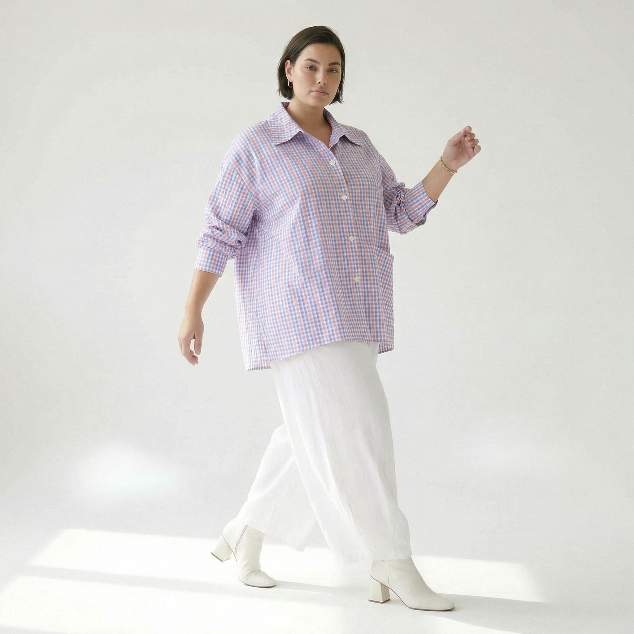  A-Form Bluse von AKH Fashion aus Baumwolle, 1505.07095, Blau/Weiß/Pink, Vichy-Karo, Schick