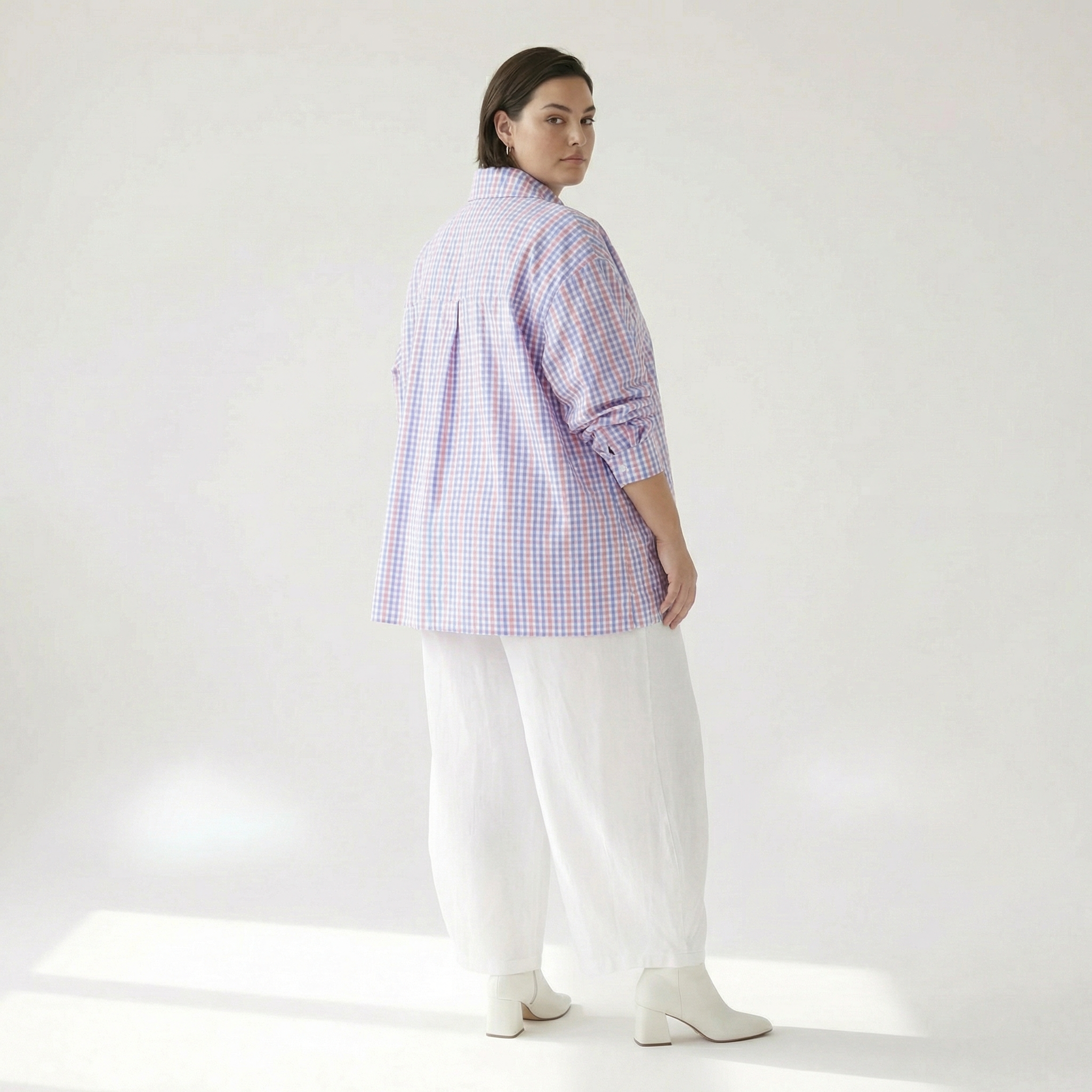  A-Form Bluse von AKH Fashion aus Baumwolle, 1505.07095, Blau/Weiß/Pink, Vichy-Karo, Schick