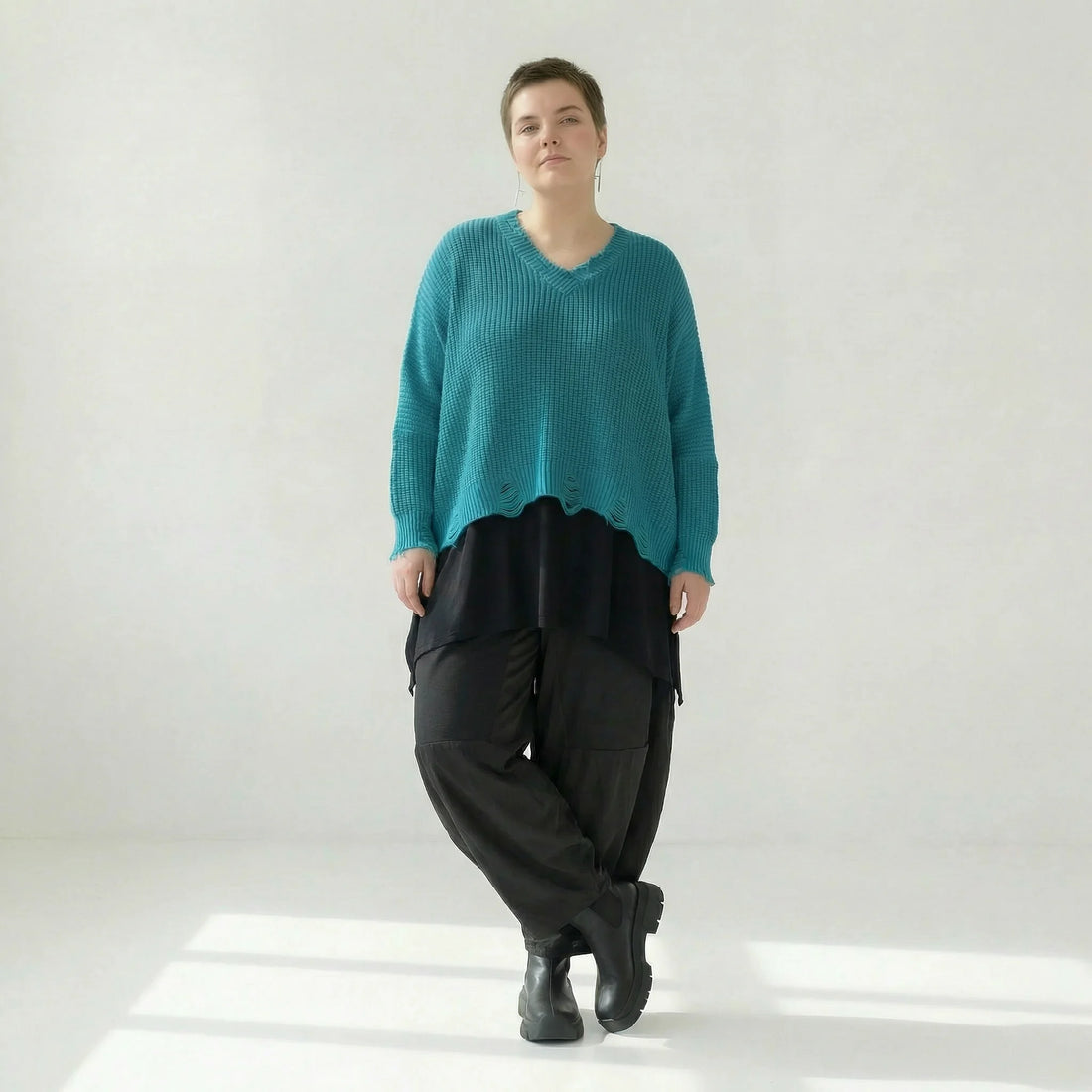  AKH Premium Überwurf in kastiger Form, aus Baumwolle, P1032.2602, AquaBlau, Ausgefallen