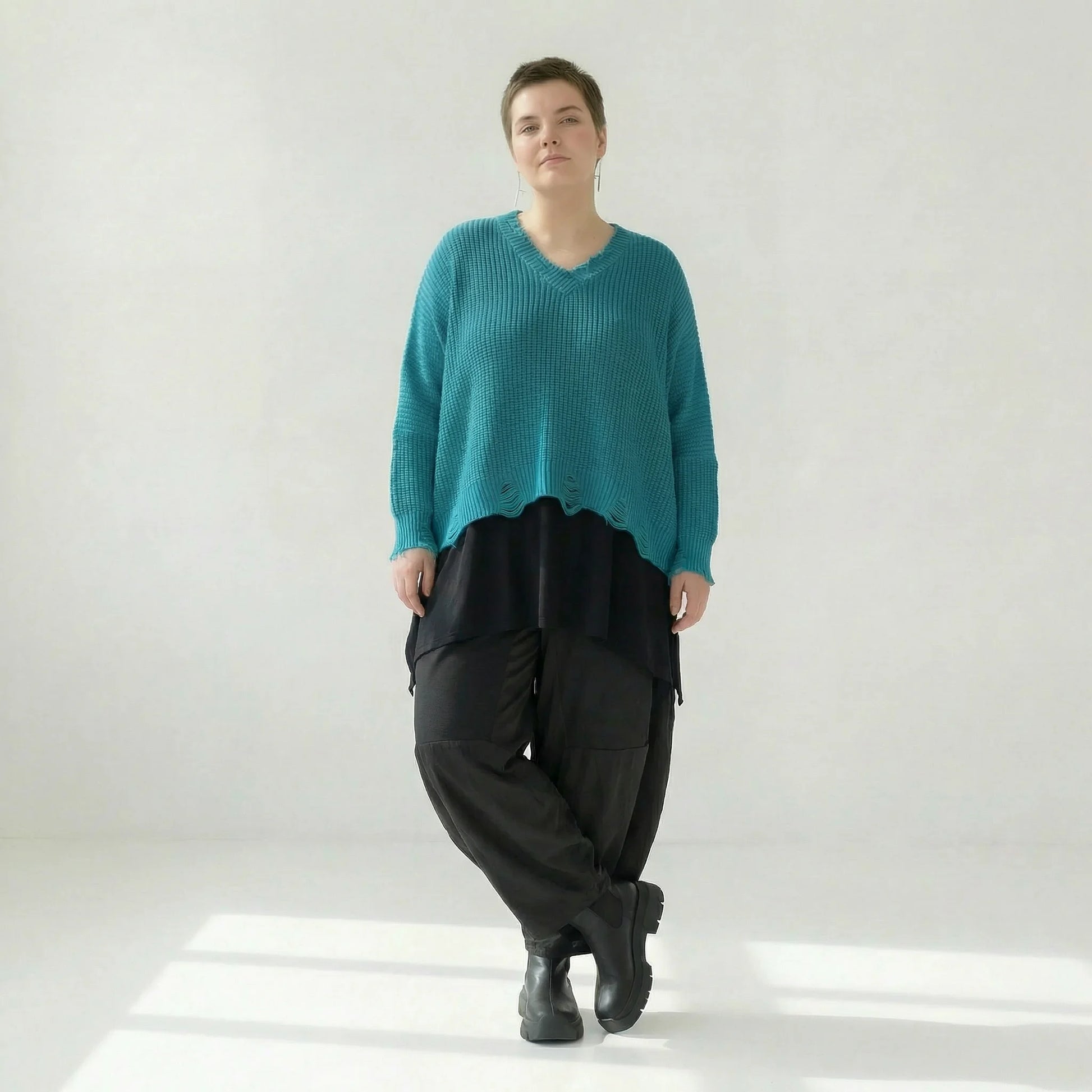  AKH Premium Überwurf in kastiger Form, aus Baumwolle, P1032.2602, AquaBlau, Ausgefallen