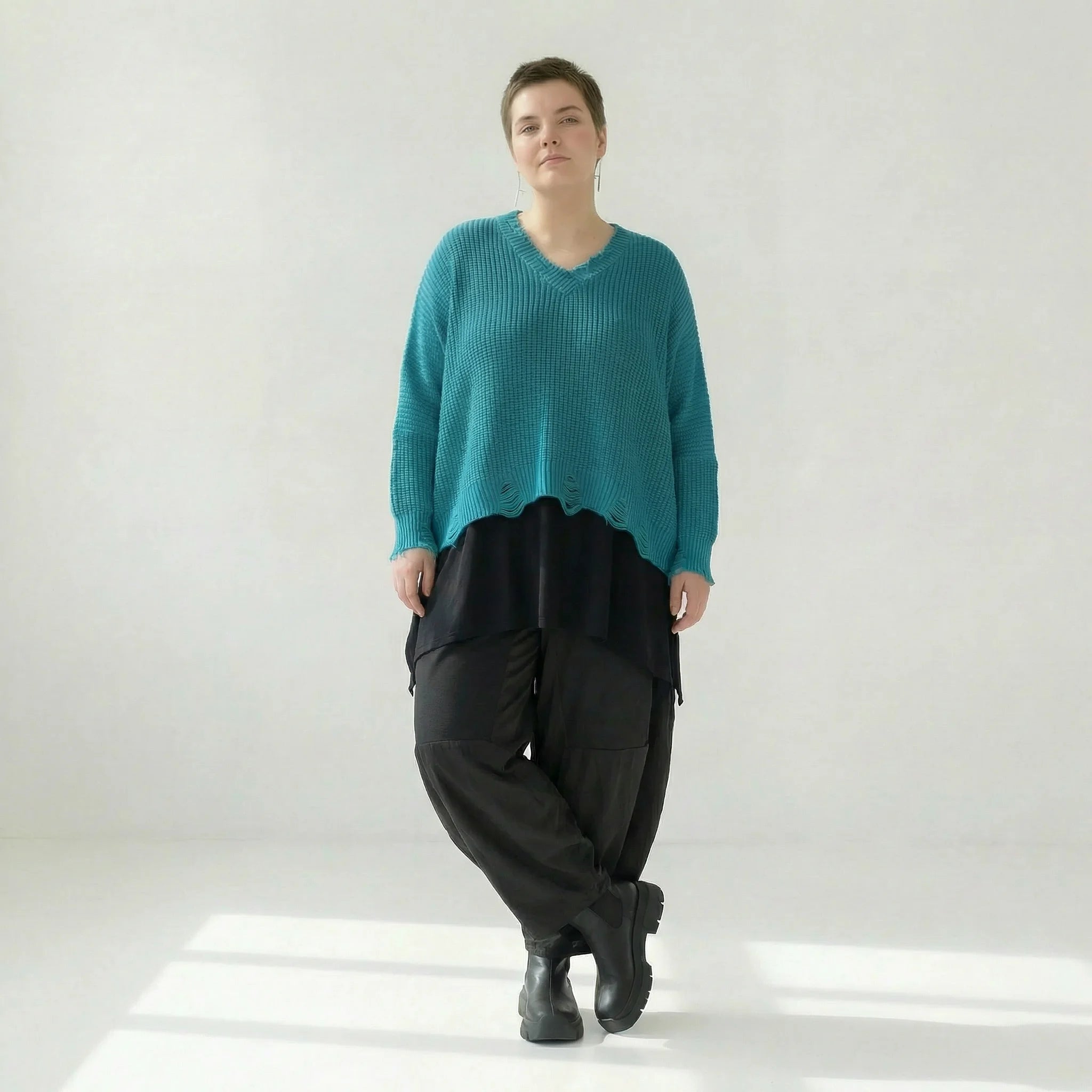  AKH Premium Überwurf in kastiger Form, aus Baumwolle, P1032.2602, AquaBlau, Ausgefallen