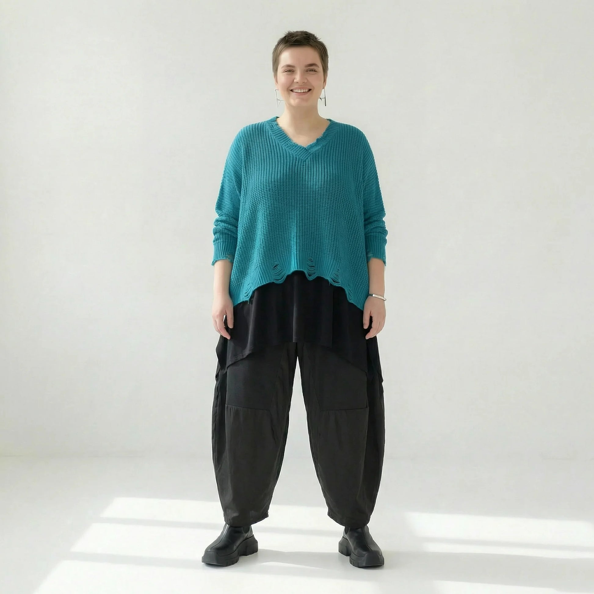  AKH Premium Überwurf in kastiger Form, aus Baumwolle, P1032.2602, AquaBlau, Ausgefallen