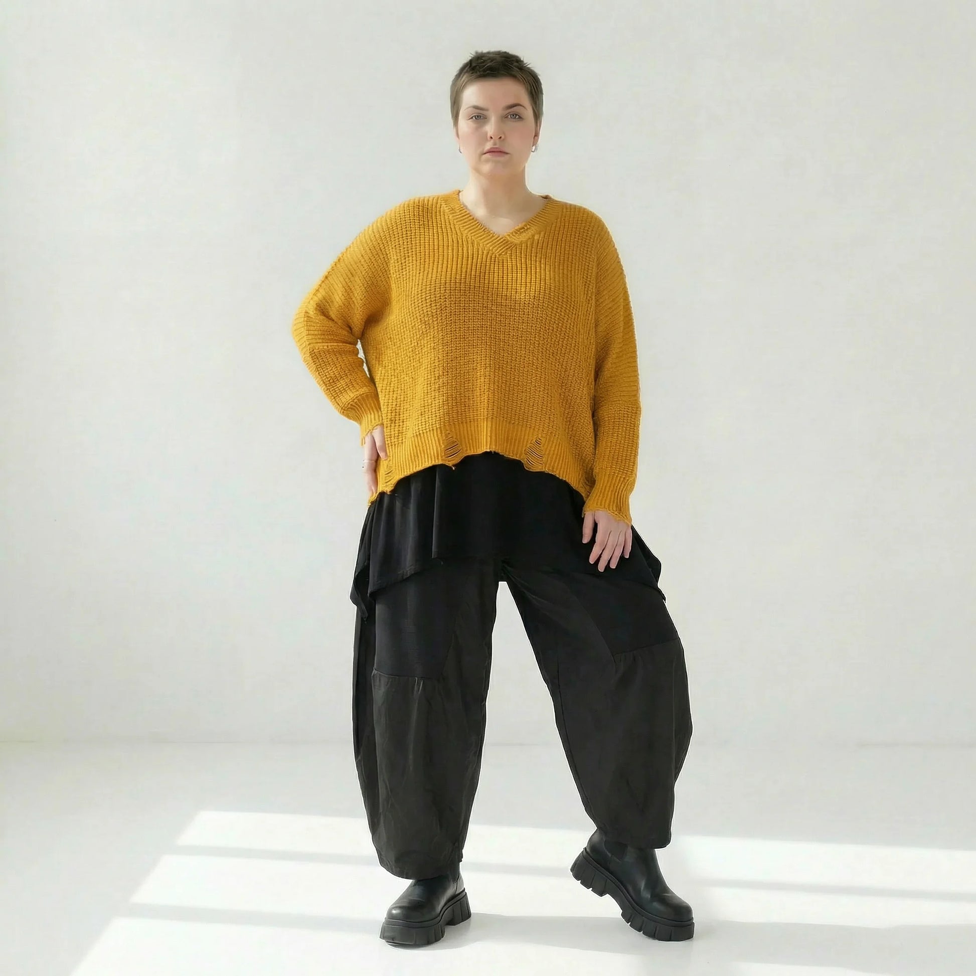  AKH Premium Überwurf in kastiger Form, aus Baumwolle, P1032.2602, Gelb, Ausgefallen