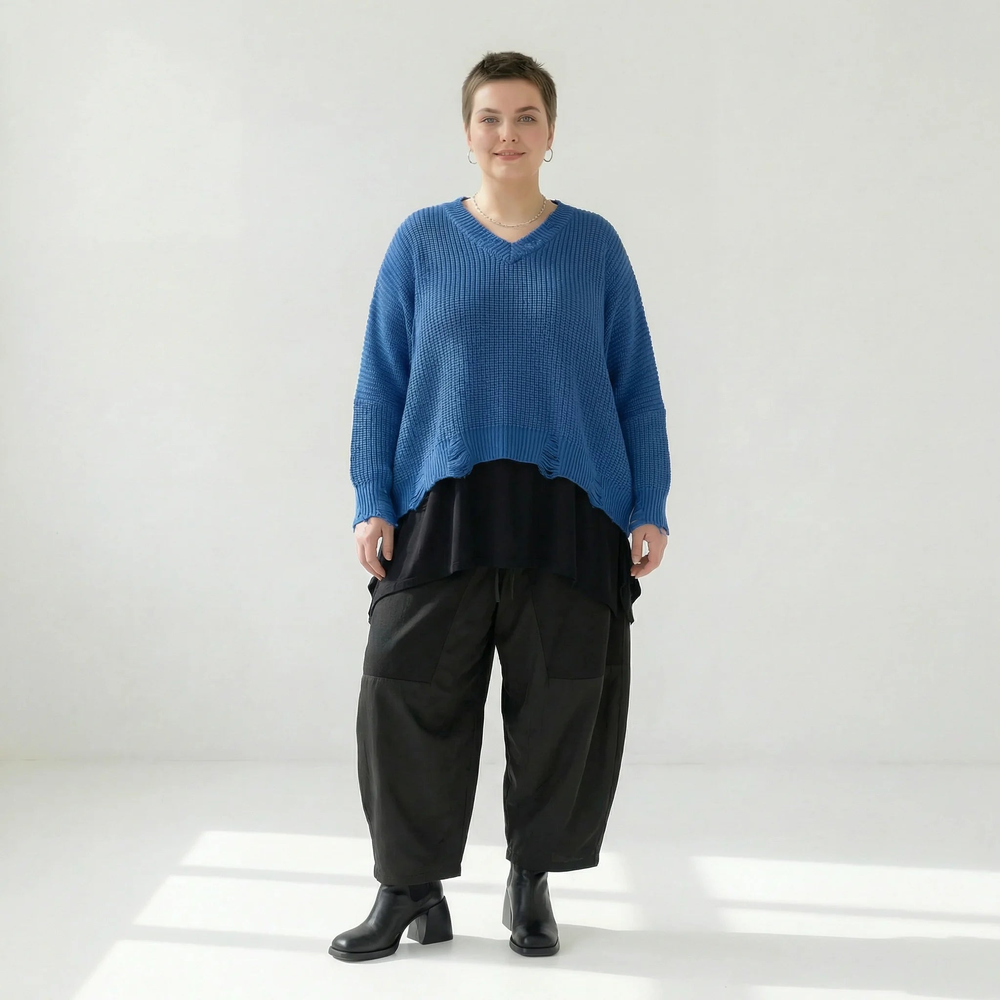  AKH Premium Überwurf in kastiger Form, aus Baumwolle, P1032.2602, JeansBlau, Ausgefallen