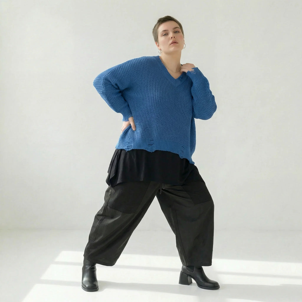  AKH Premium Überwurf in kastiger Form, aus Baumwolle, P1032.2602, JeansBlau, Ausgefallen