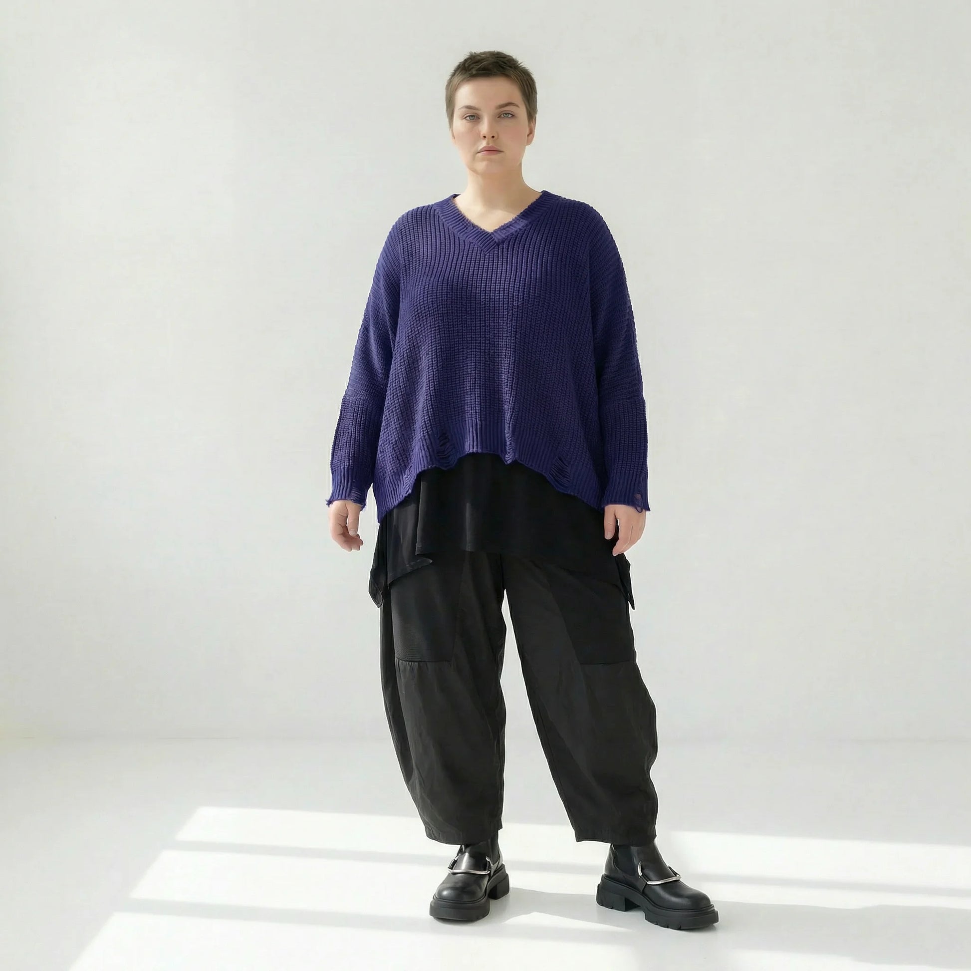  AKH Premium Überwurf in kastiger Form, aus Baumwolle, P1032.2602, Lila, Ausgefallen