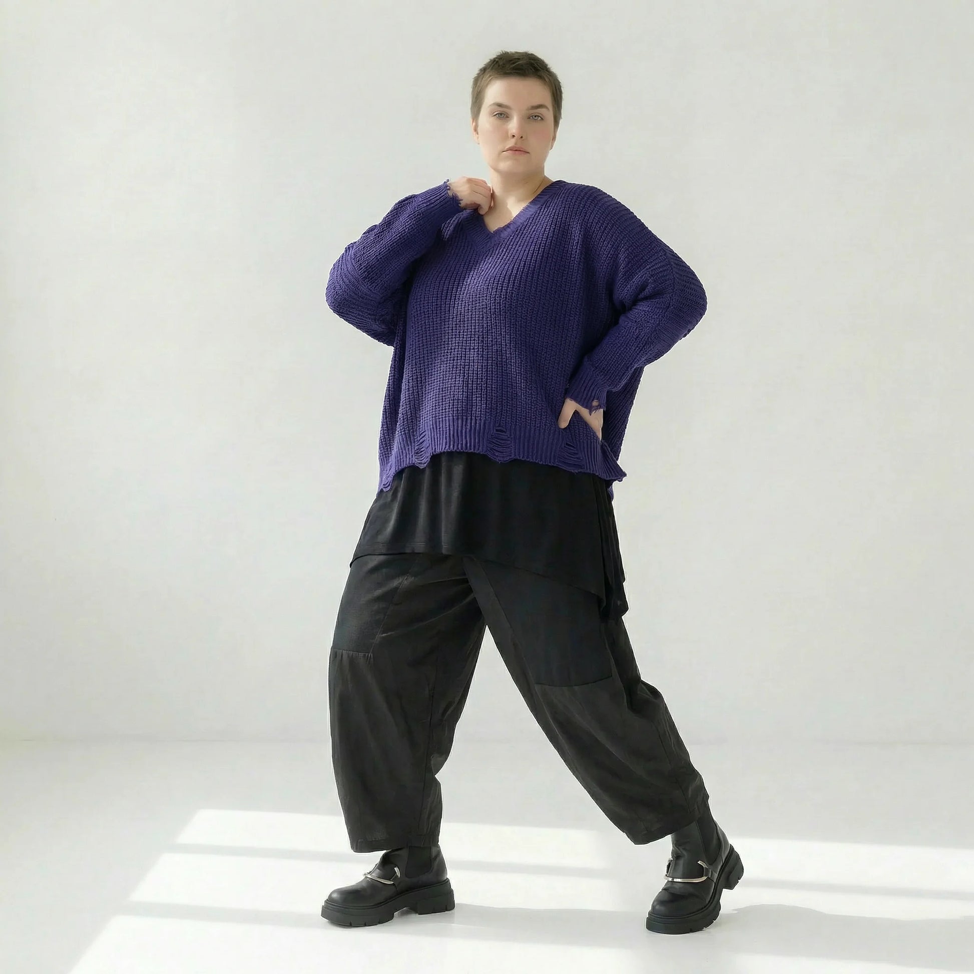  AKH Premium Überwurf in kastiger Form, aus Baumwolle, P1032.2602, Lila, Ausgefallen