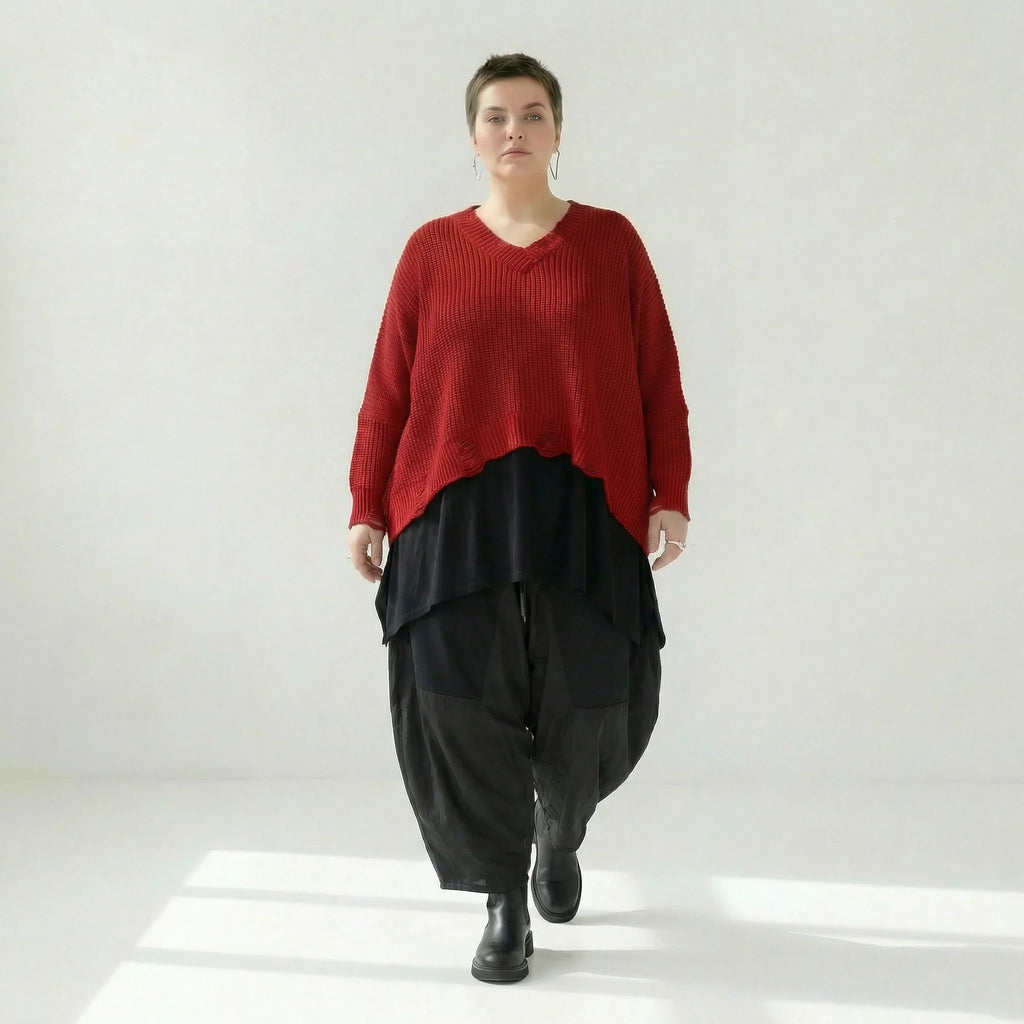  AKH Premium Überwurf in kastiger Form, aus Baumwolle, P1032.2602, Rot, Ausgefallen, Schick