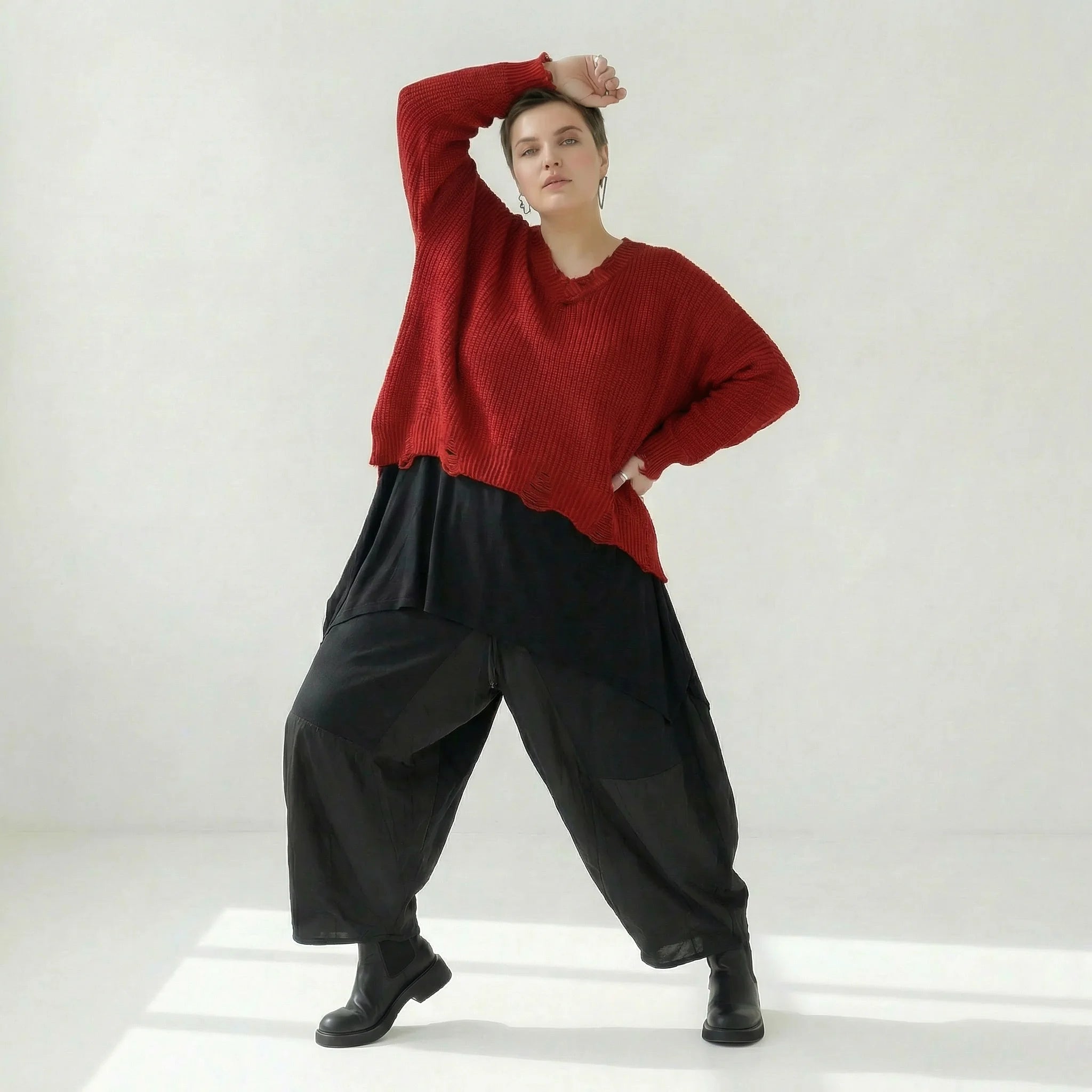  AKH Premium Überwurf in kastiger Form, aus Baumwolle, P1032.2602, Rot, Ausgefallen, Schick