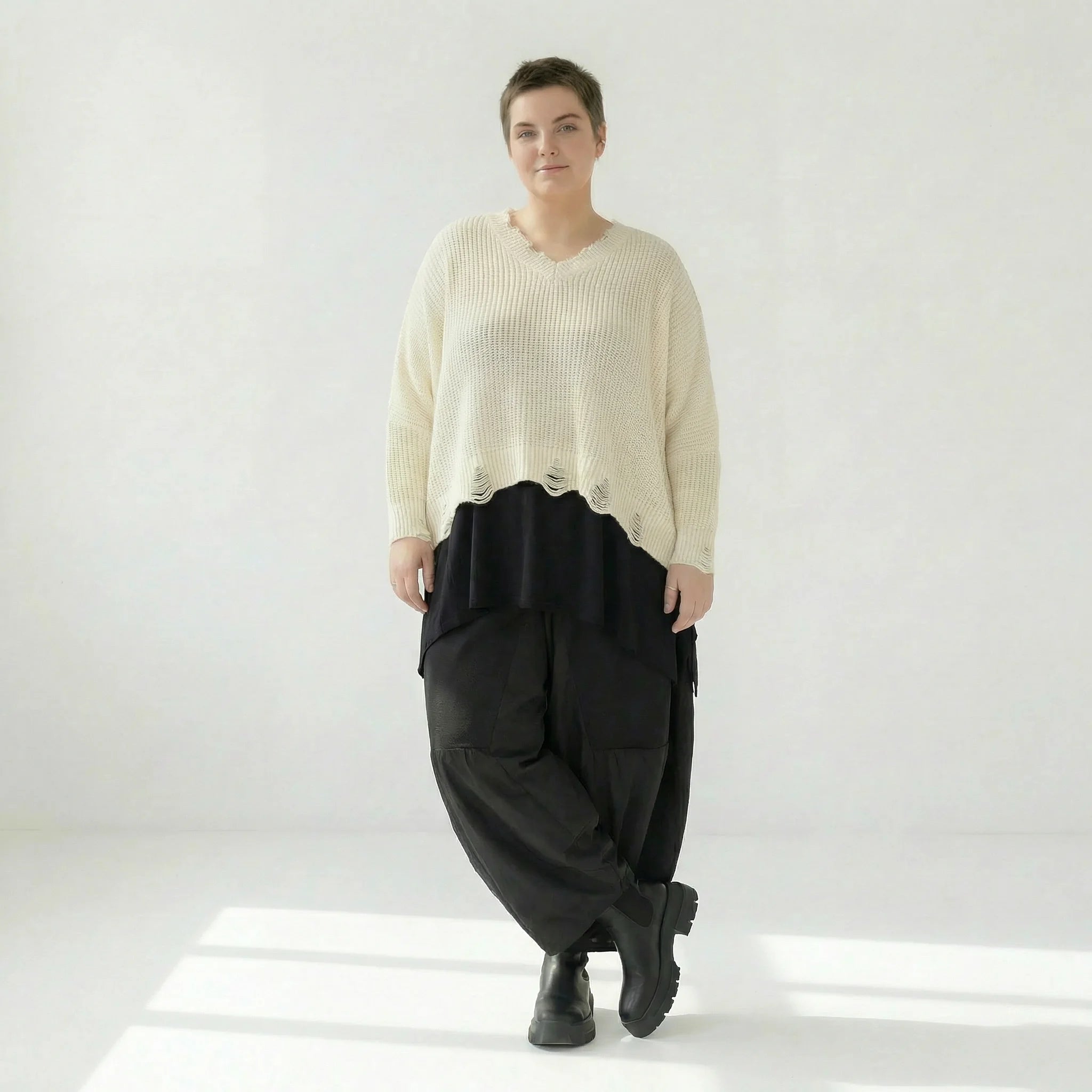  AKH Premium Überwurf in kastiger Form, aus Baumwolle, P1032.2602, Weiß, Ausgefallen