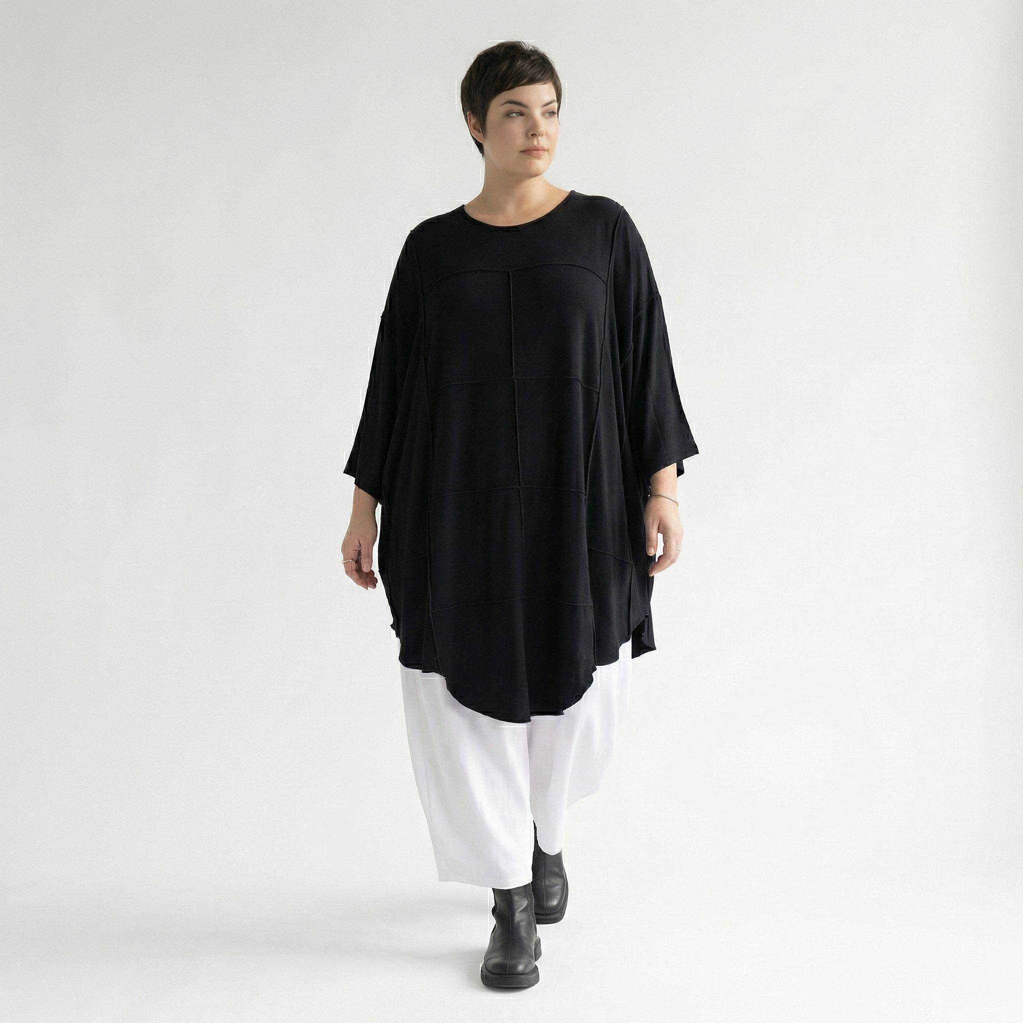 AKH Fashion Bigshirt in gerundeter Form, aus Viskose, 1233.06515, Schwarz, Ausgefallen