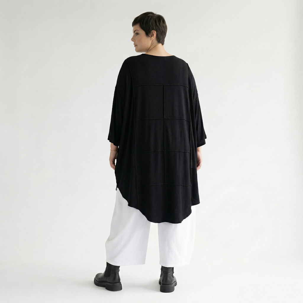AKH Fashion Bigshirt in gerundeter Form, aus Viskose, 1233.06515, Schwarz, Ausgefallen
