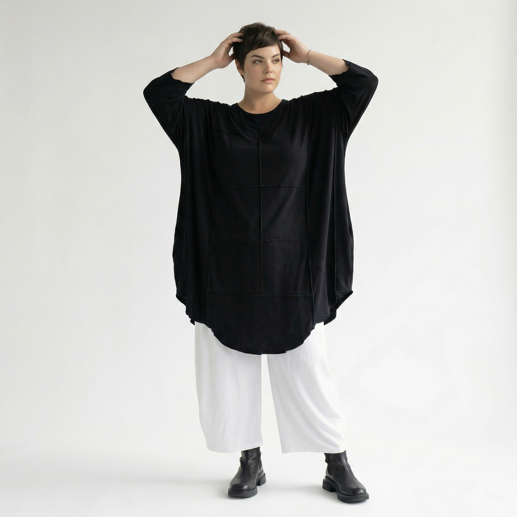 AKH Fashion Bigshirt in gerundeter Form, aus Viskose, 1233.06515, Schwarz, Ausgefallen