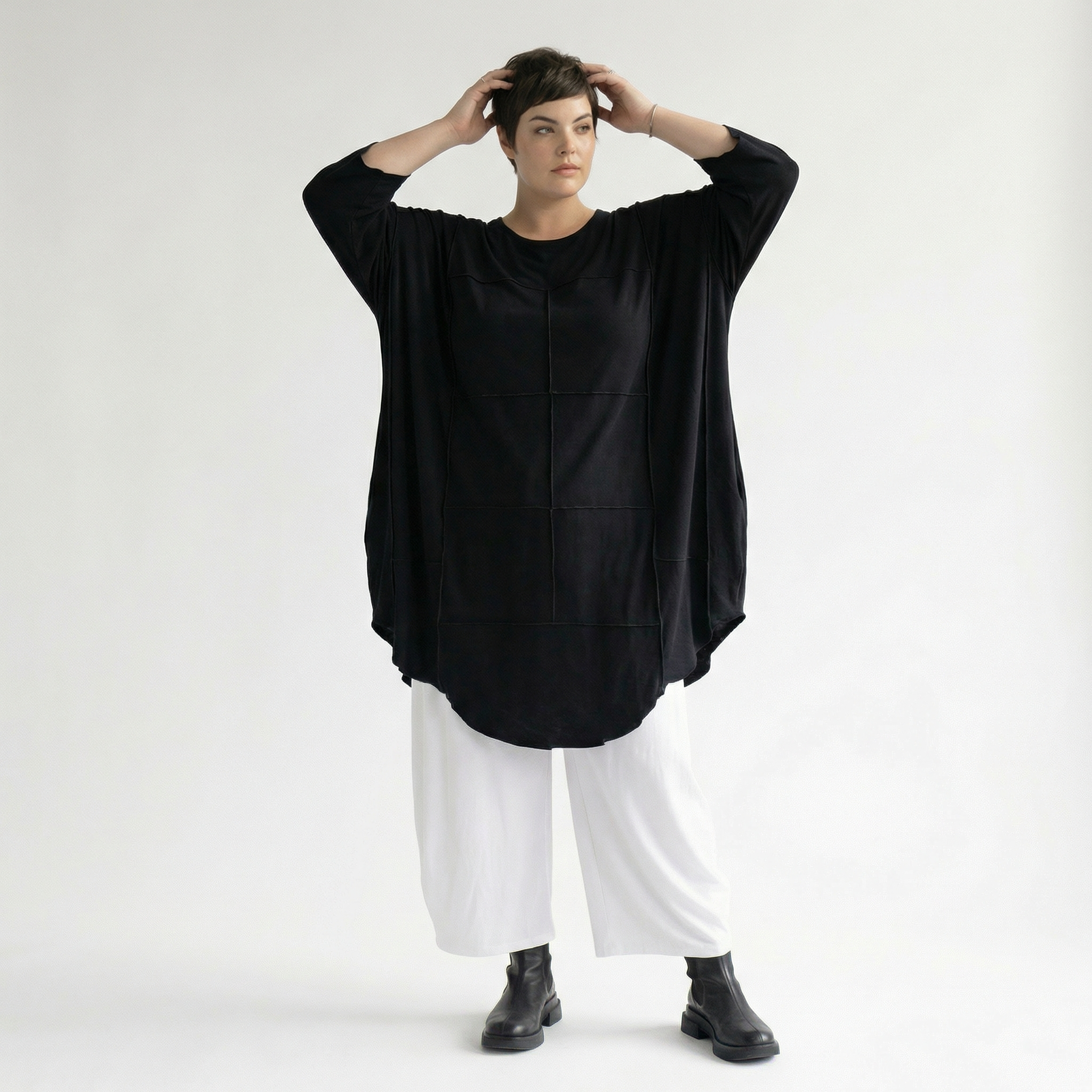 AKH Fashion Bigshirt in gerundeter Form, aus Viskose, 1233.06515, Schwarz, Ausgefallen